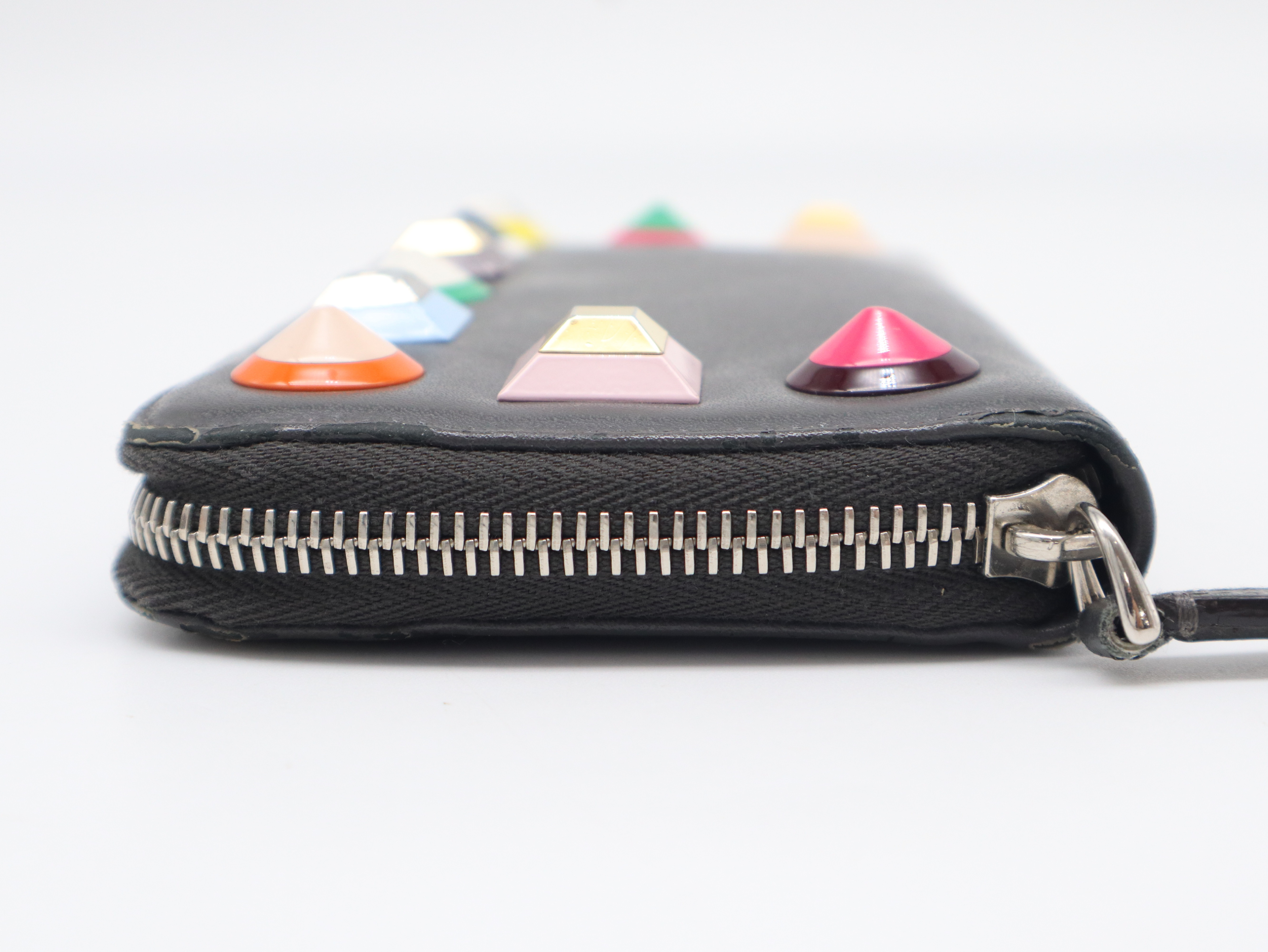 8M0299 Leather Rainbow Multi Stud Long Wallet, Gray — view 5