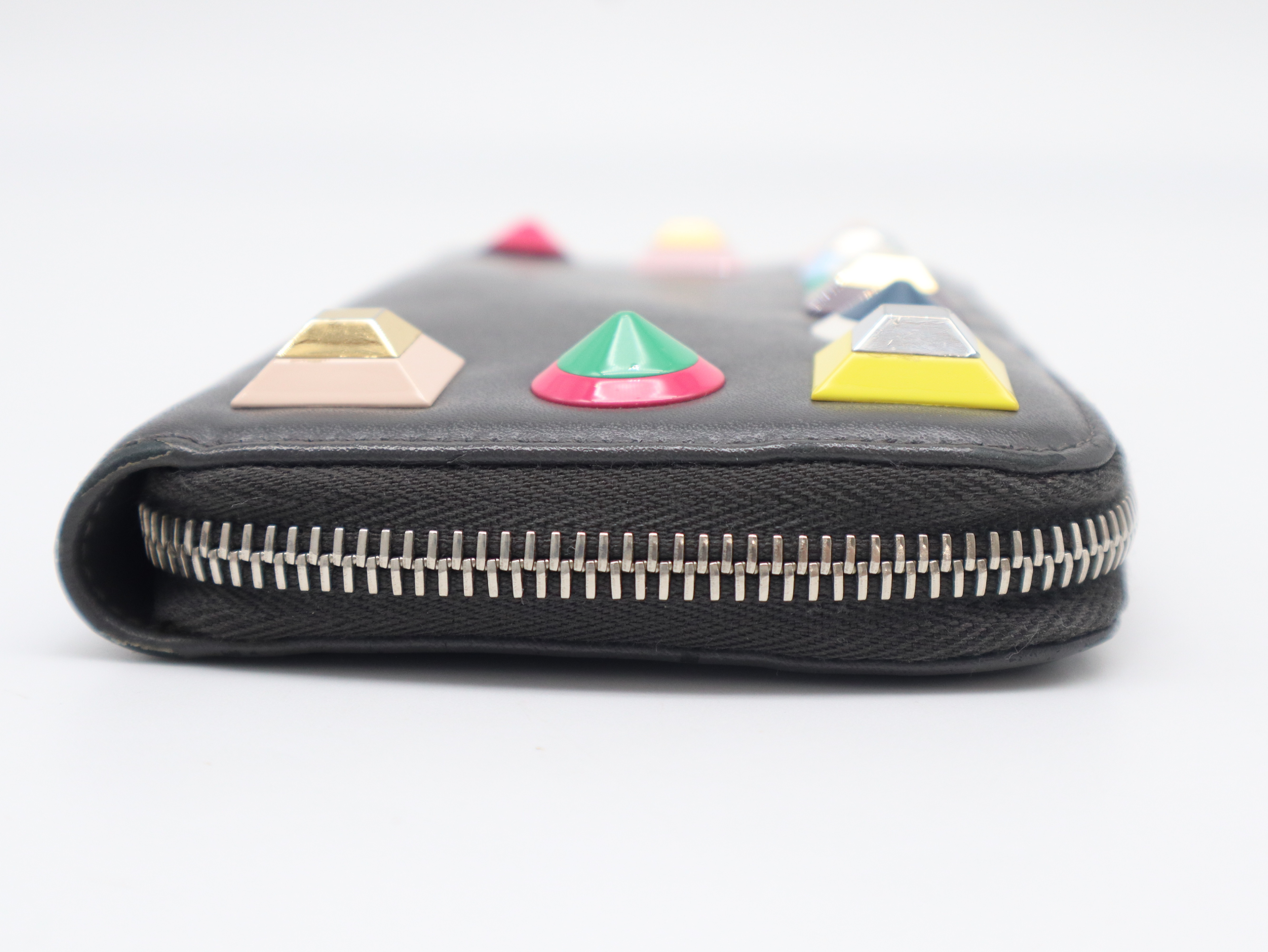 8M0299 Leather Rainbow Multi Stud Long Wallet, Gray — view 6