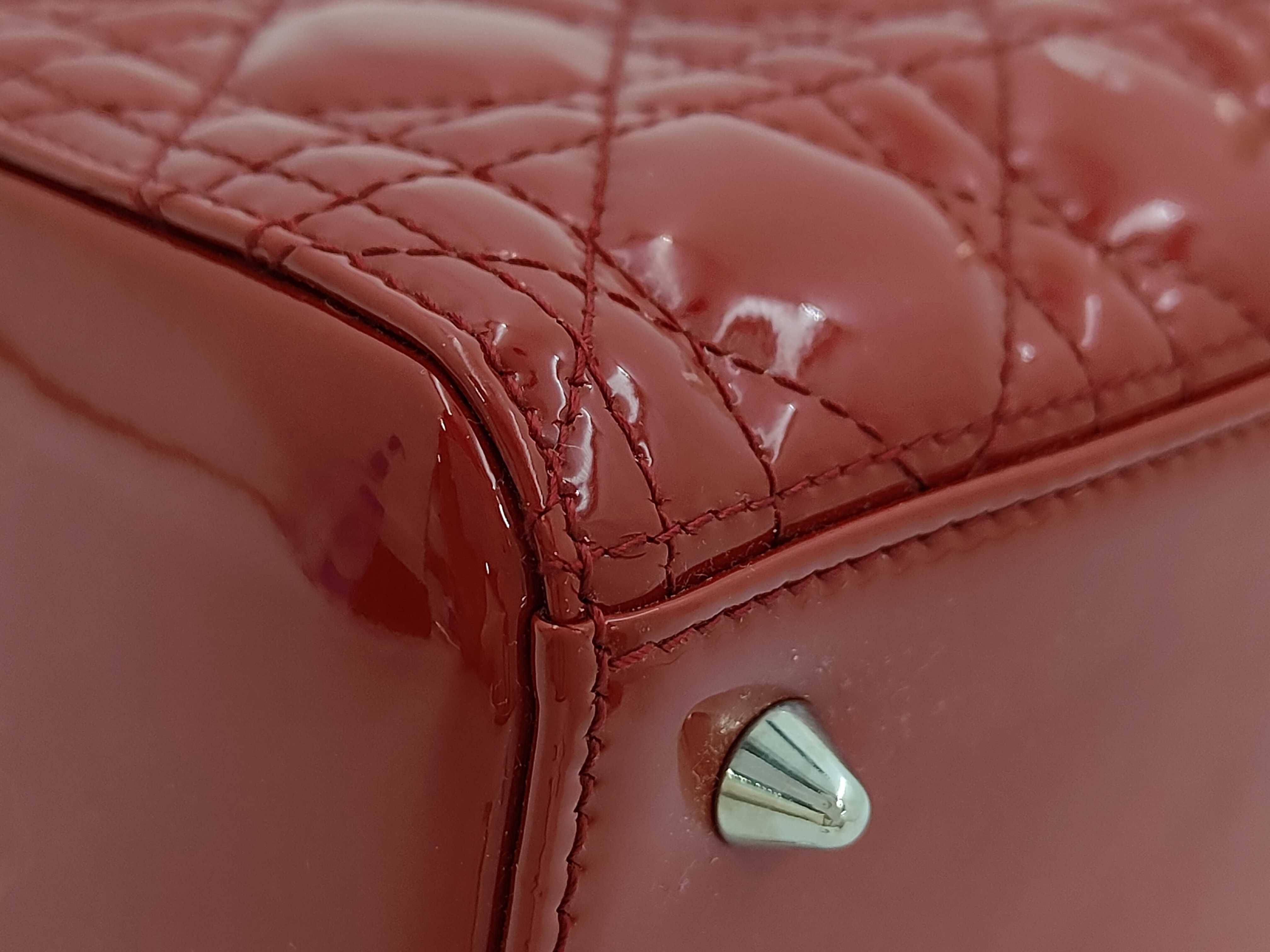 Wine Red Patent Leather Medium 5 Grid Handbag — view 4