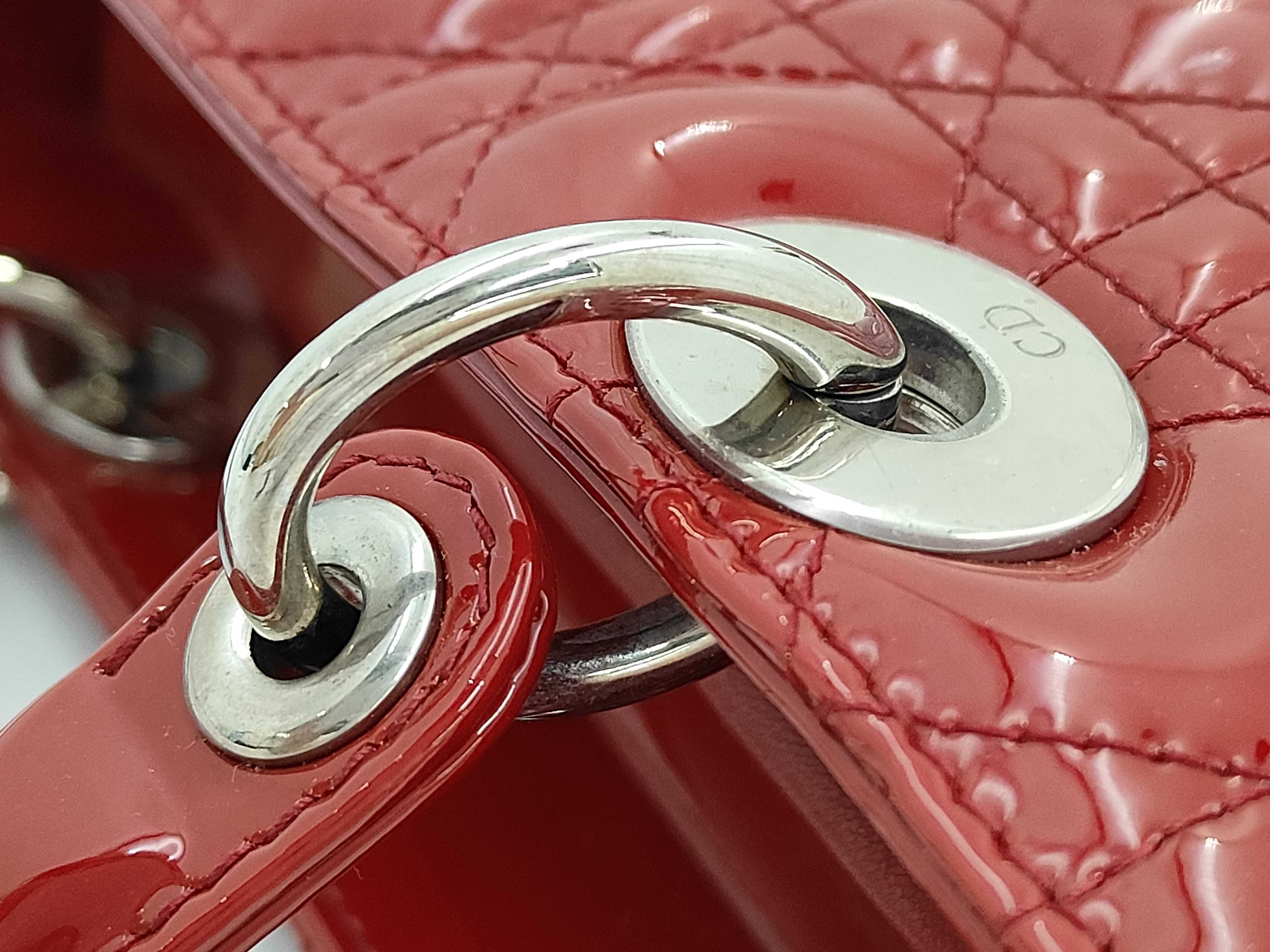 Wine Red Patent Leather Medium 5 Grid Handbag — view 6