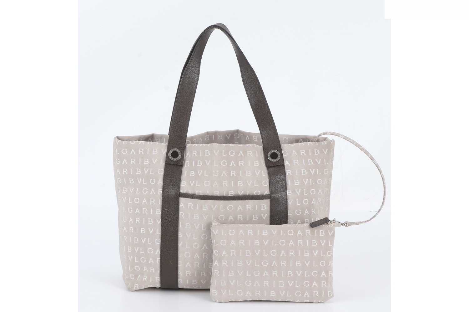 Logo Mania Leather Tote Bag with Pouch