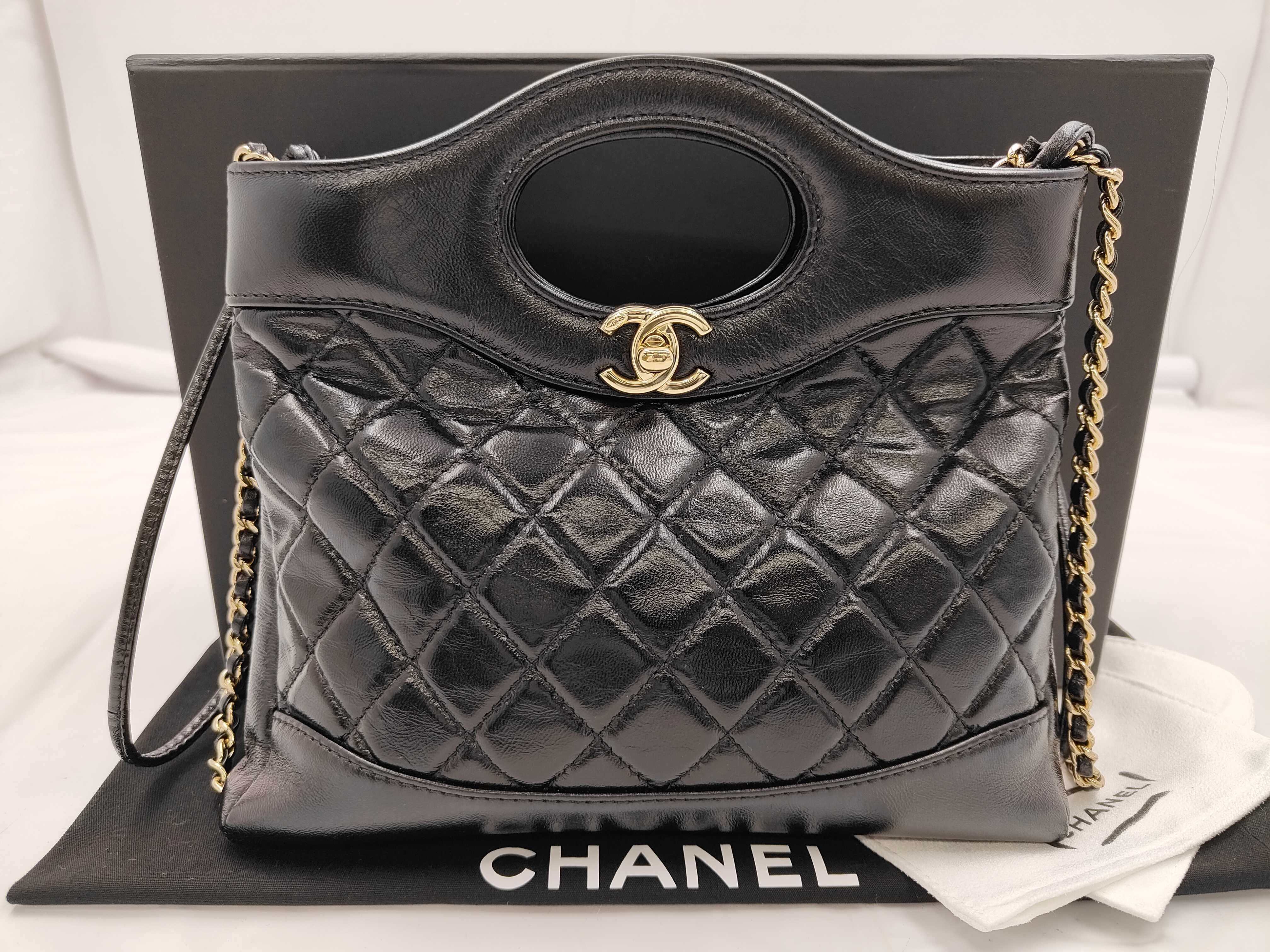 Mini Shopping Bag CHANEL31 Shiny Calfskin Black Gold Hardware AS4133 Shoulder Bag
