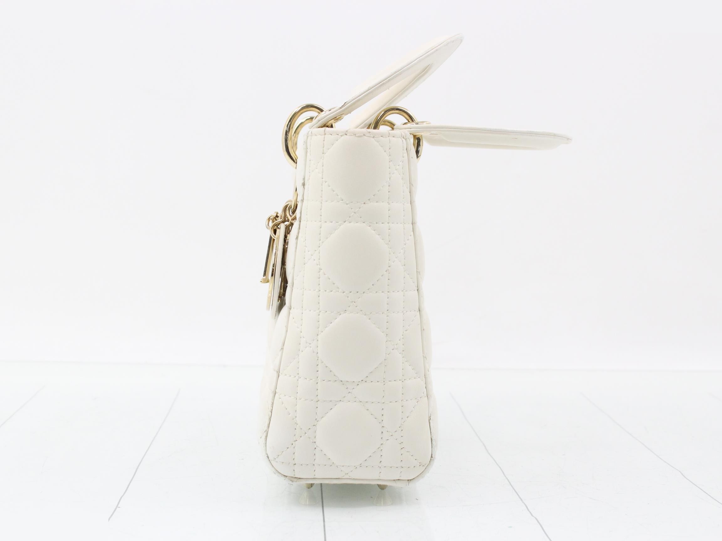 MyABC My Lady Dior Lambswool White 2-Way Handbag with Strap — view 3