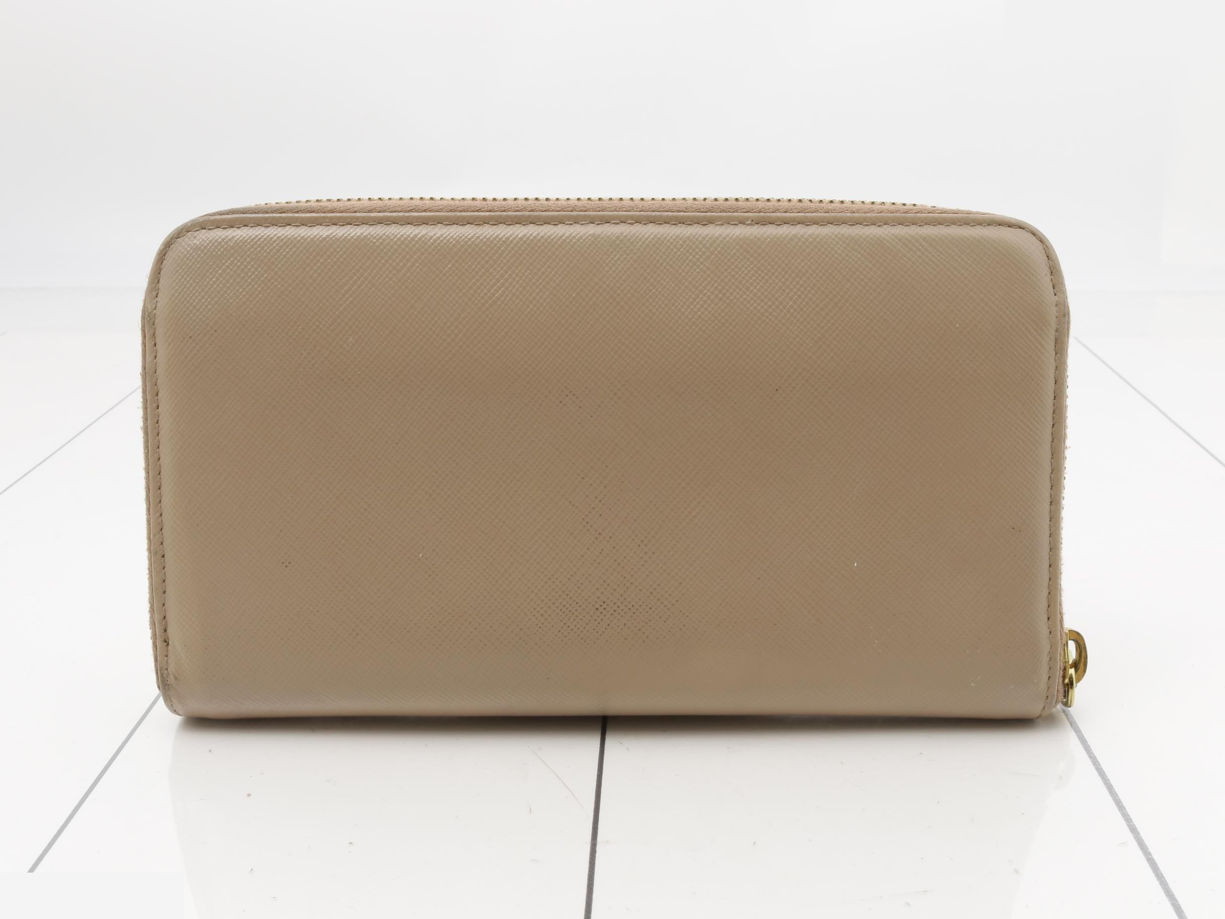 Saffiano Leather Long Wallet with Ribbon, Pink Beige — view 2