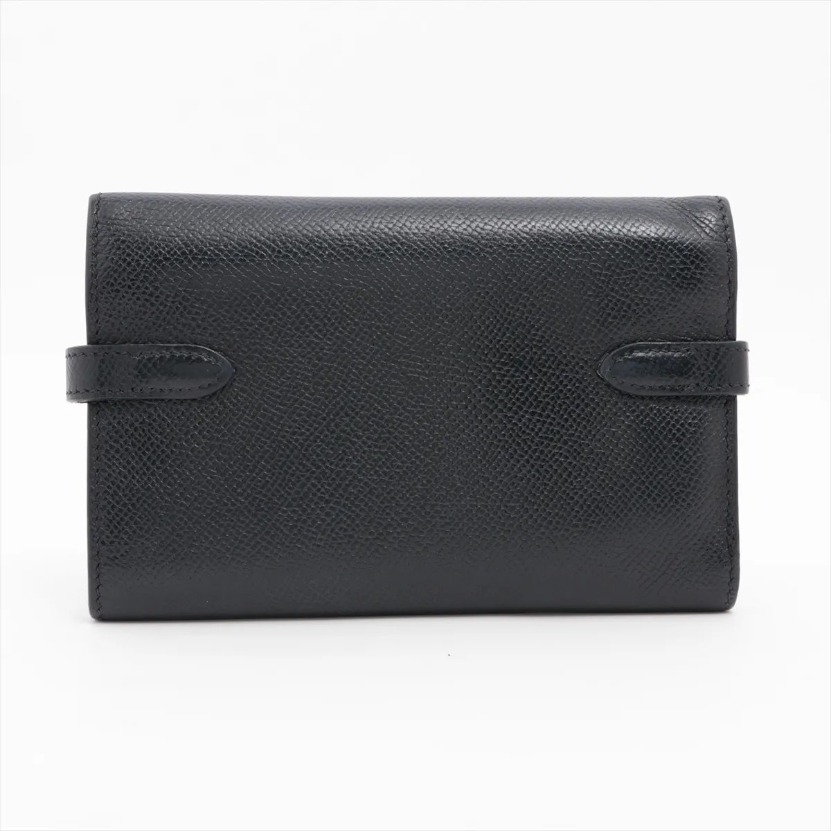 Kelly Wallet Medium, Veau Epsom, Compact Wallet, Black with Silver Hardware L: 2008. Slight lifting at the base of the zipper pull. — view 2