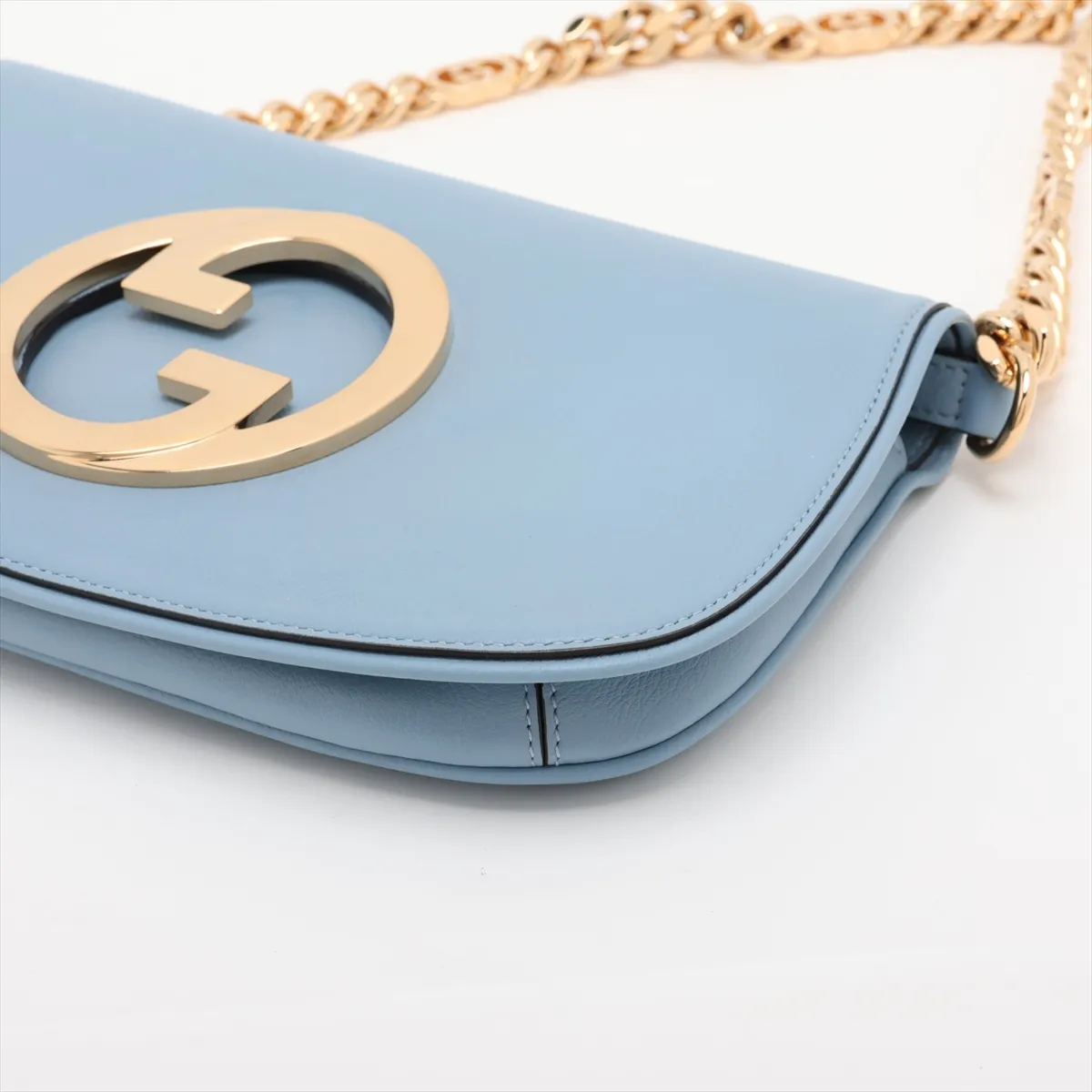 Blondie Leather Chain Shoulder Bag, Blue, 699268 — view 3