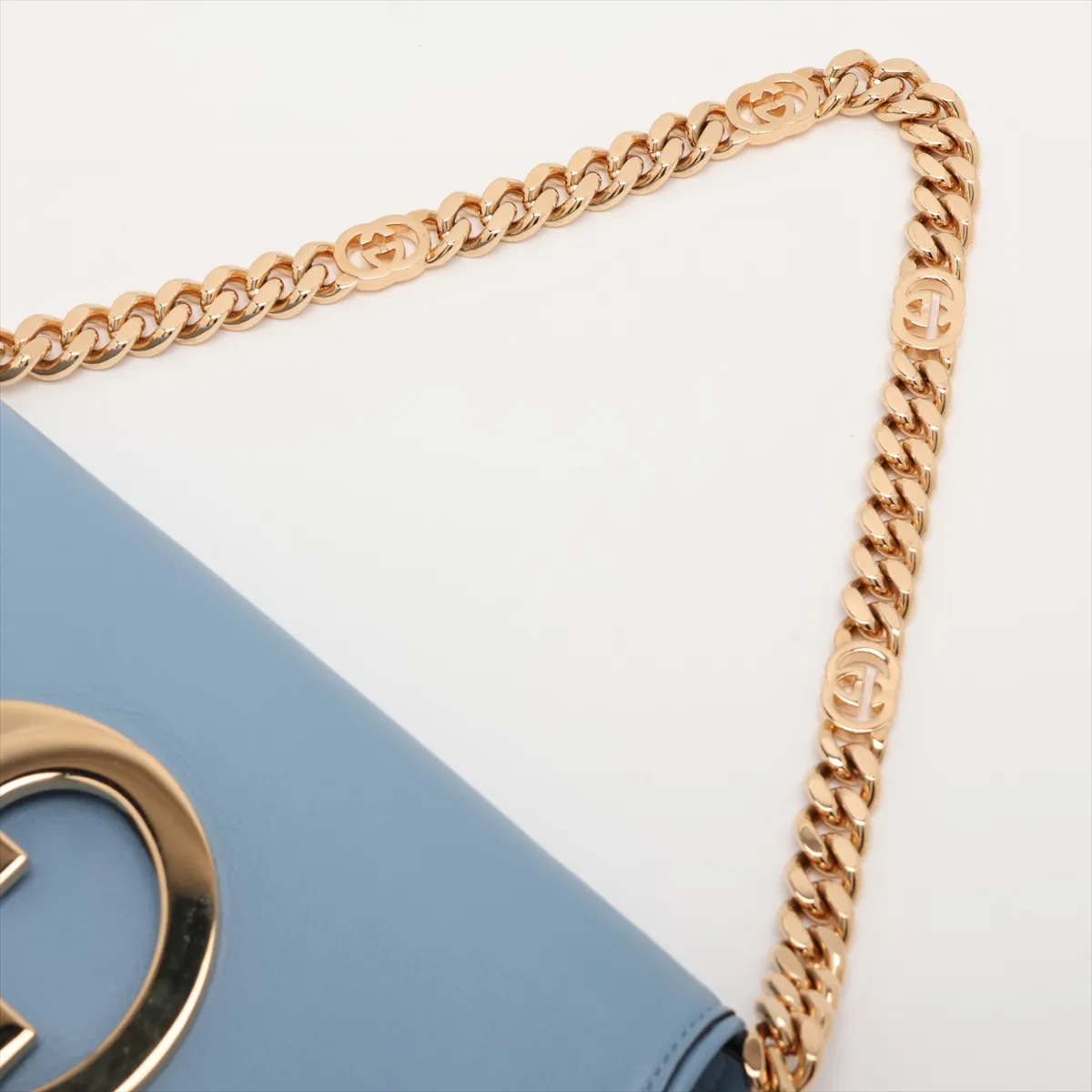 Blondie Leather Chain Shoulder Bag, Blue, 699268 — view 5