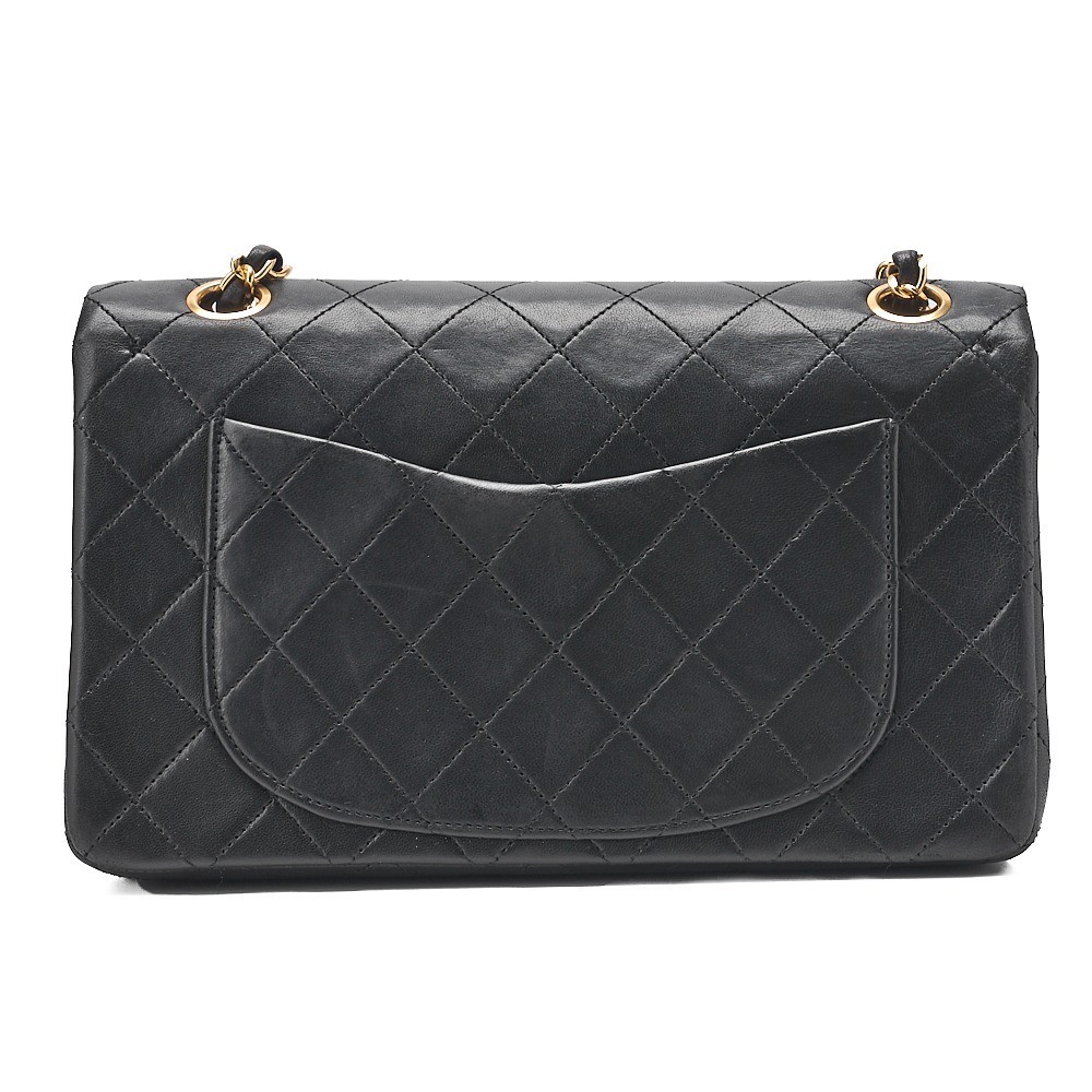 Lambskin Matelassé Double Flap 23cm Chain Shoulder Bag, Black — view 2