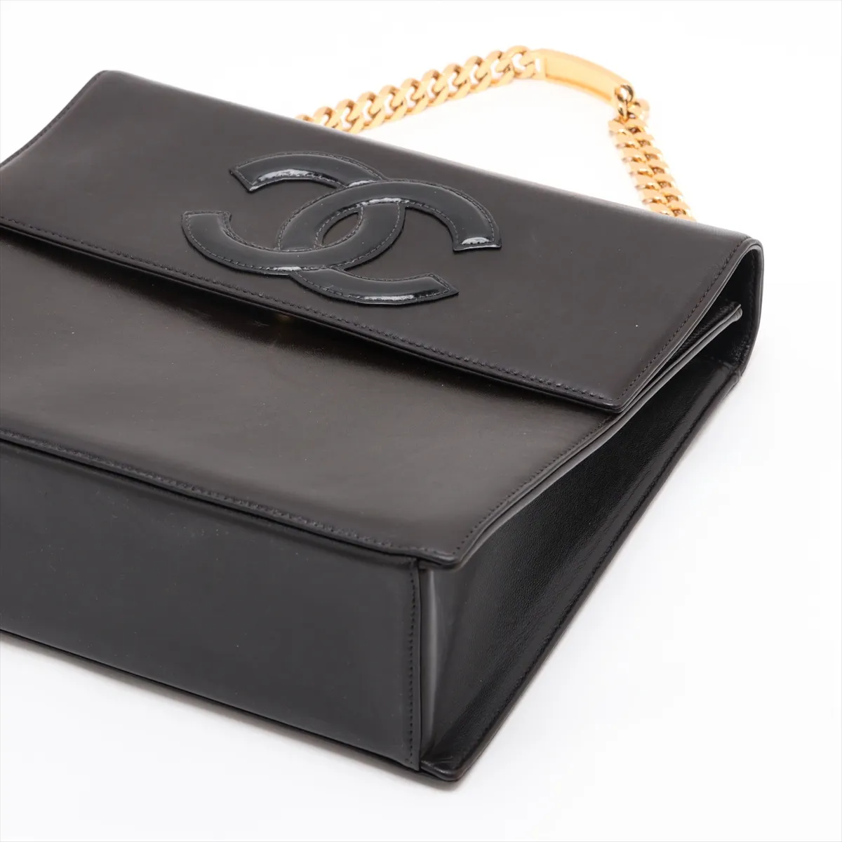Coco Mark Lambskin x Patent Leather Chain Shoulder Bag, Black with Gold Hardware, 4835829, Series 4 — view 3