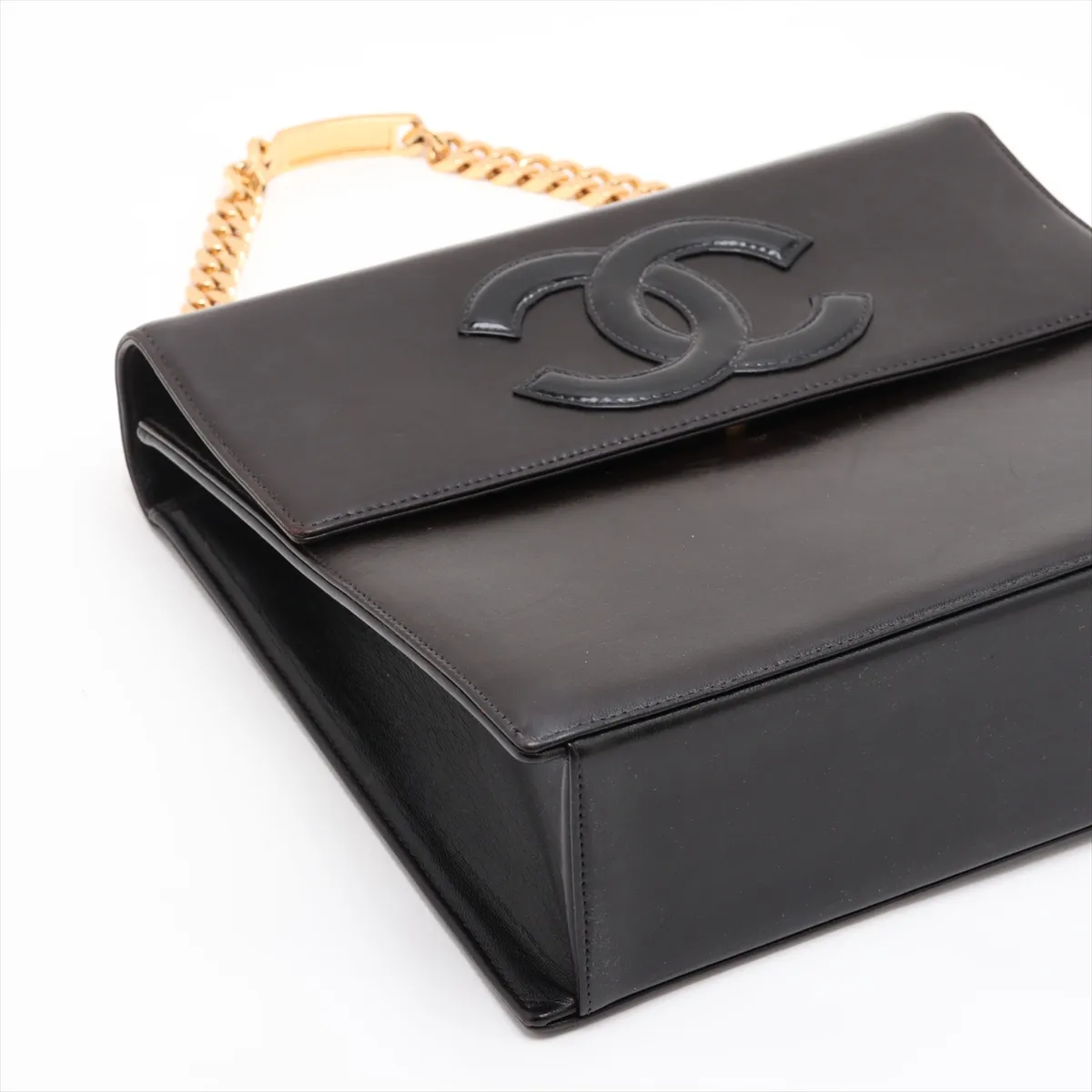 Coco Mark Lambskin x Patent Leather Chain Shoulder Bag, Black with Gold Hardware, 4835829, Series 4 — view 4