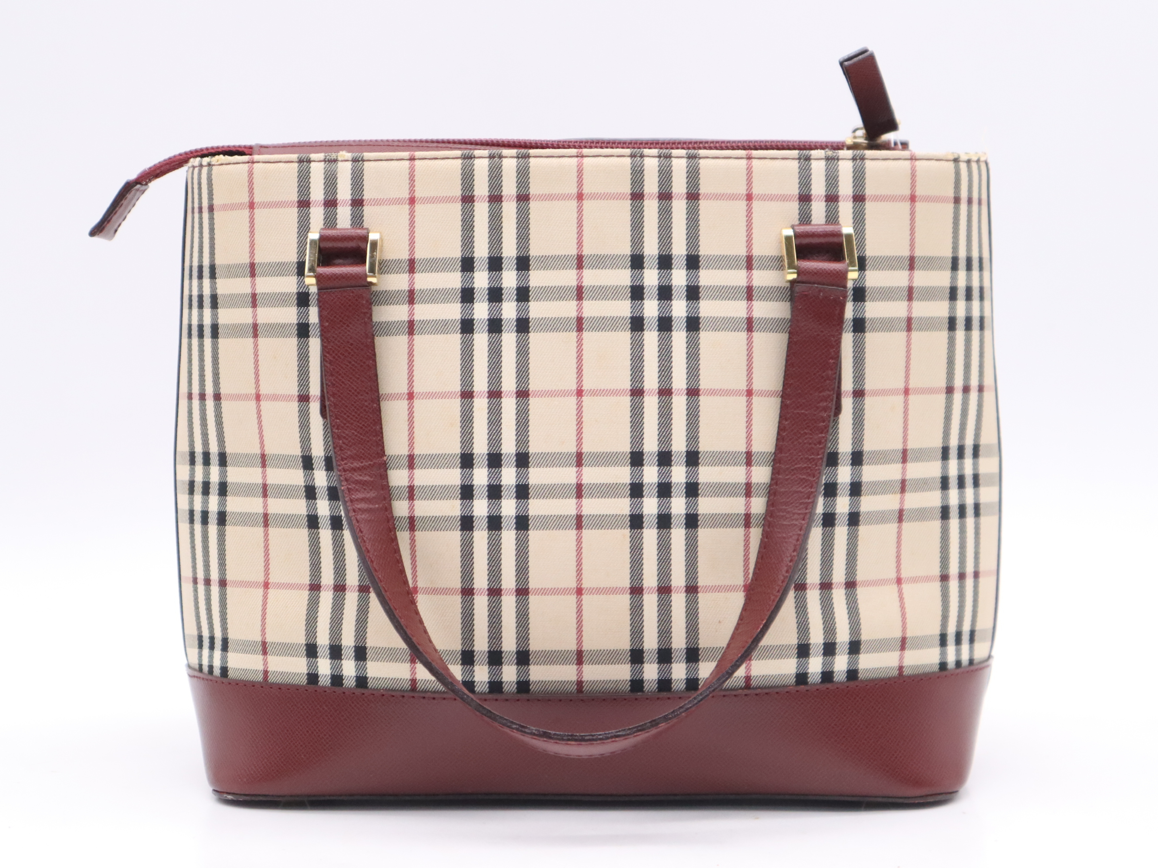 Canvas/Leather Nova Check Handbag, Beige/Bordeaux, Gold Hardware — view 2