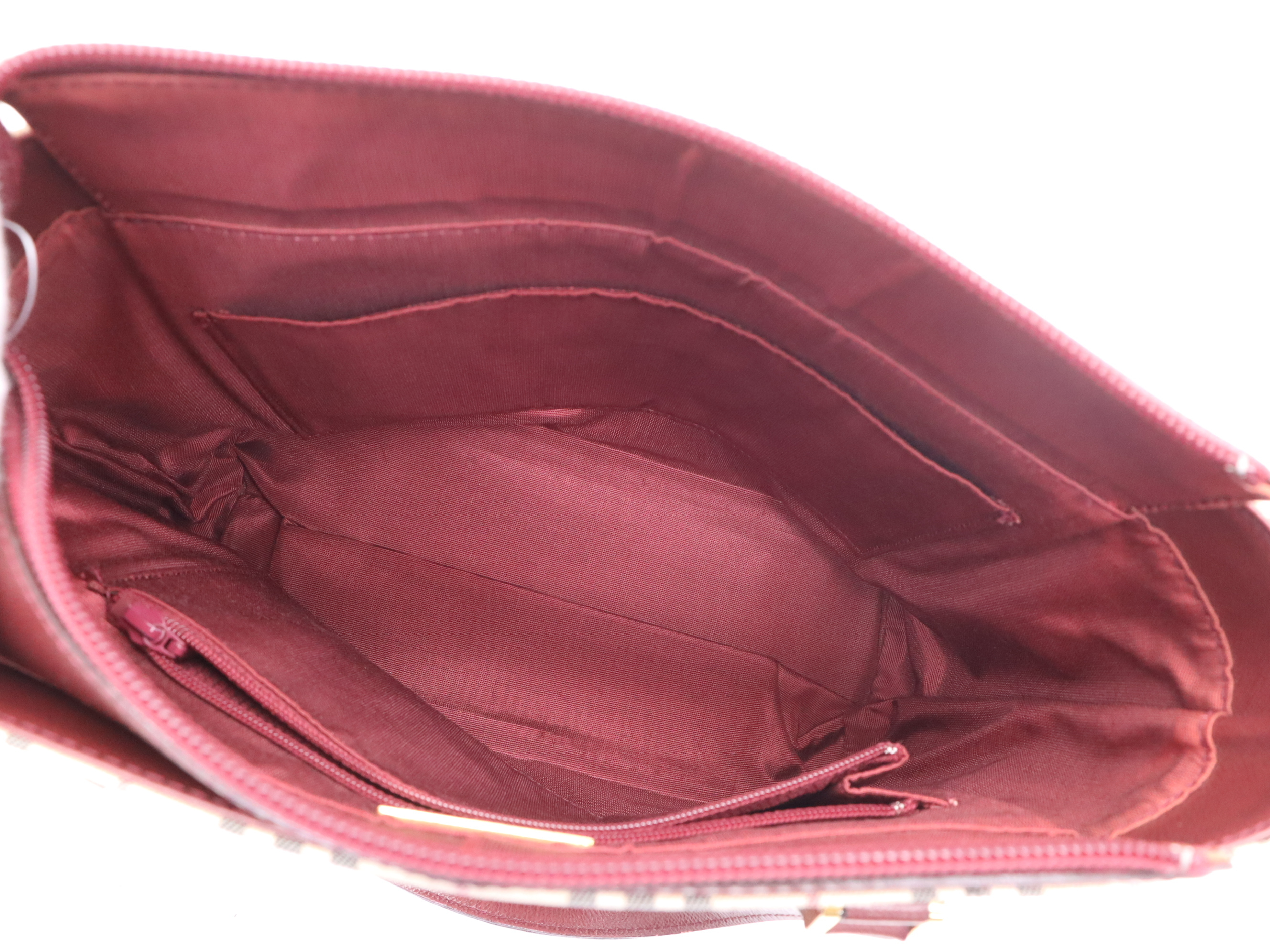 Canvas/Leather Nova Check Handbag, Beige/Bordeaux, Gold Hardware — view 11