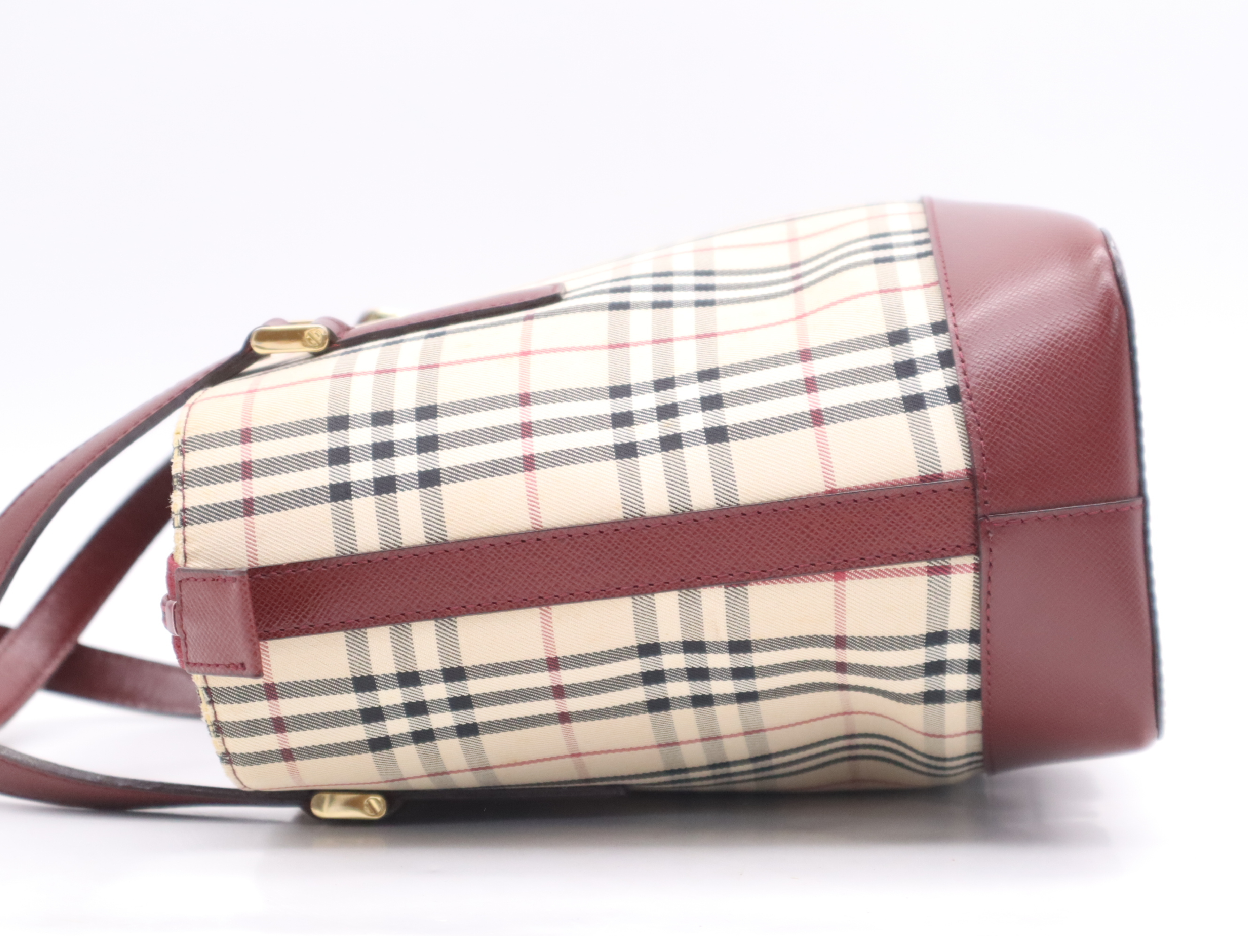 Canvas/Leather Nova Check Handbag, Beige/Bordeaux, Gold Hardware — view 3