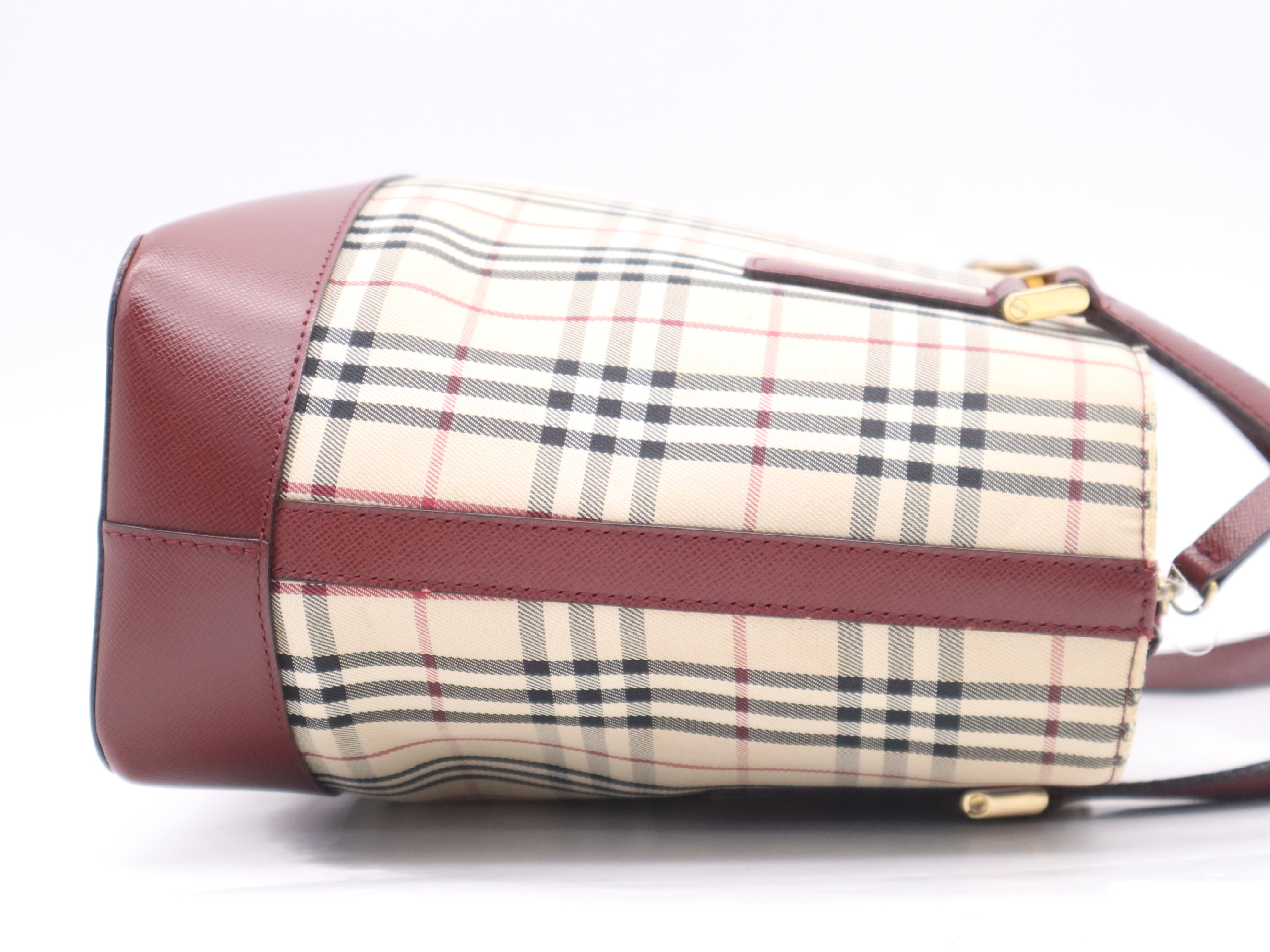 Canvas/Leather Nova Check Handbag, Beige/Bordeaux, Gold Hardware — view 5