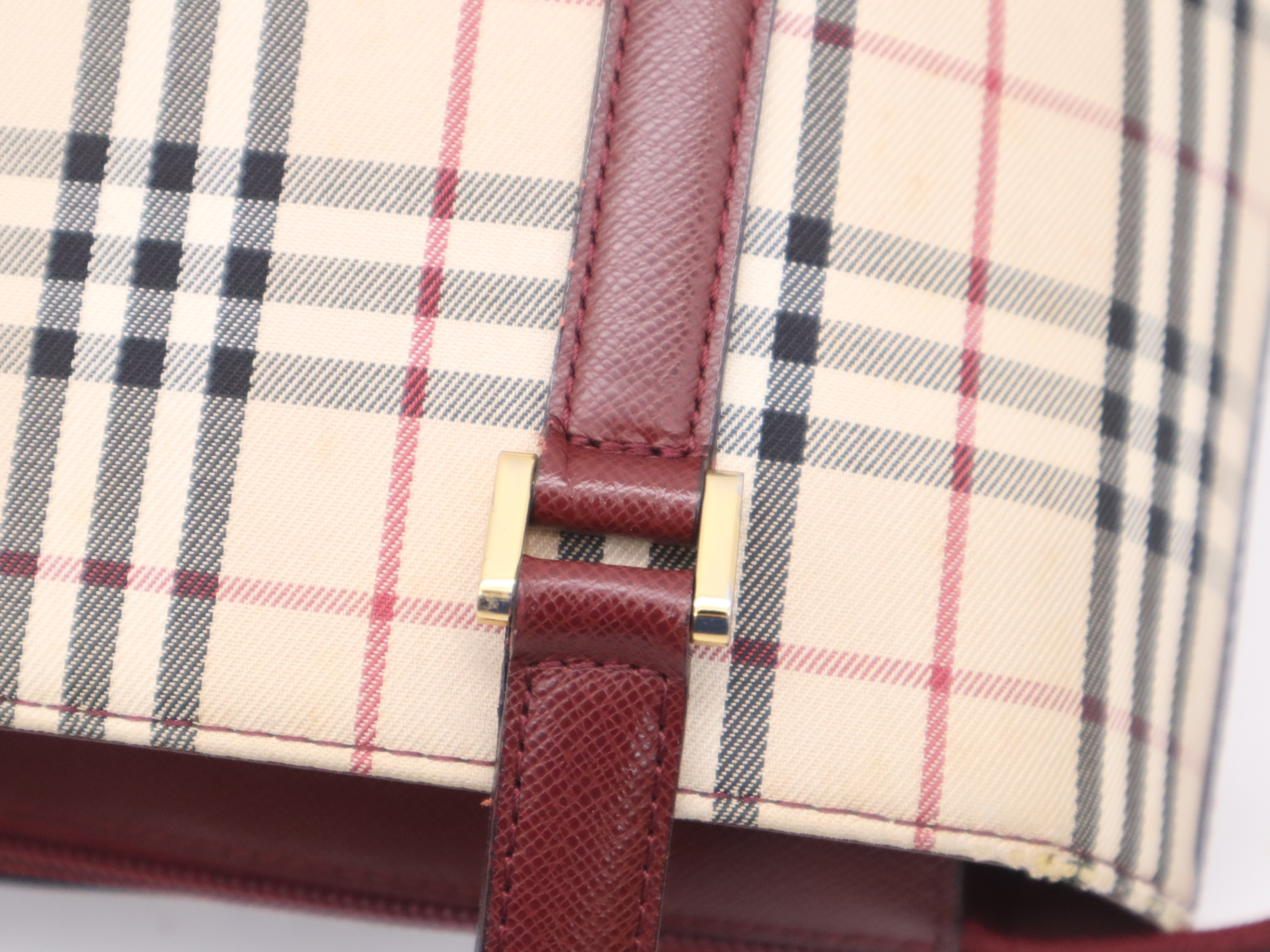 Canvas/Leather Nova Check Handbag, Beige/Bordeaux, Gold Hardware — view 7