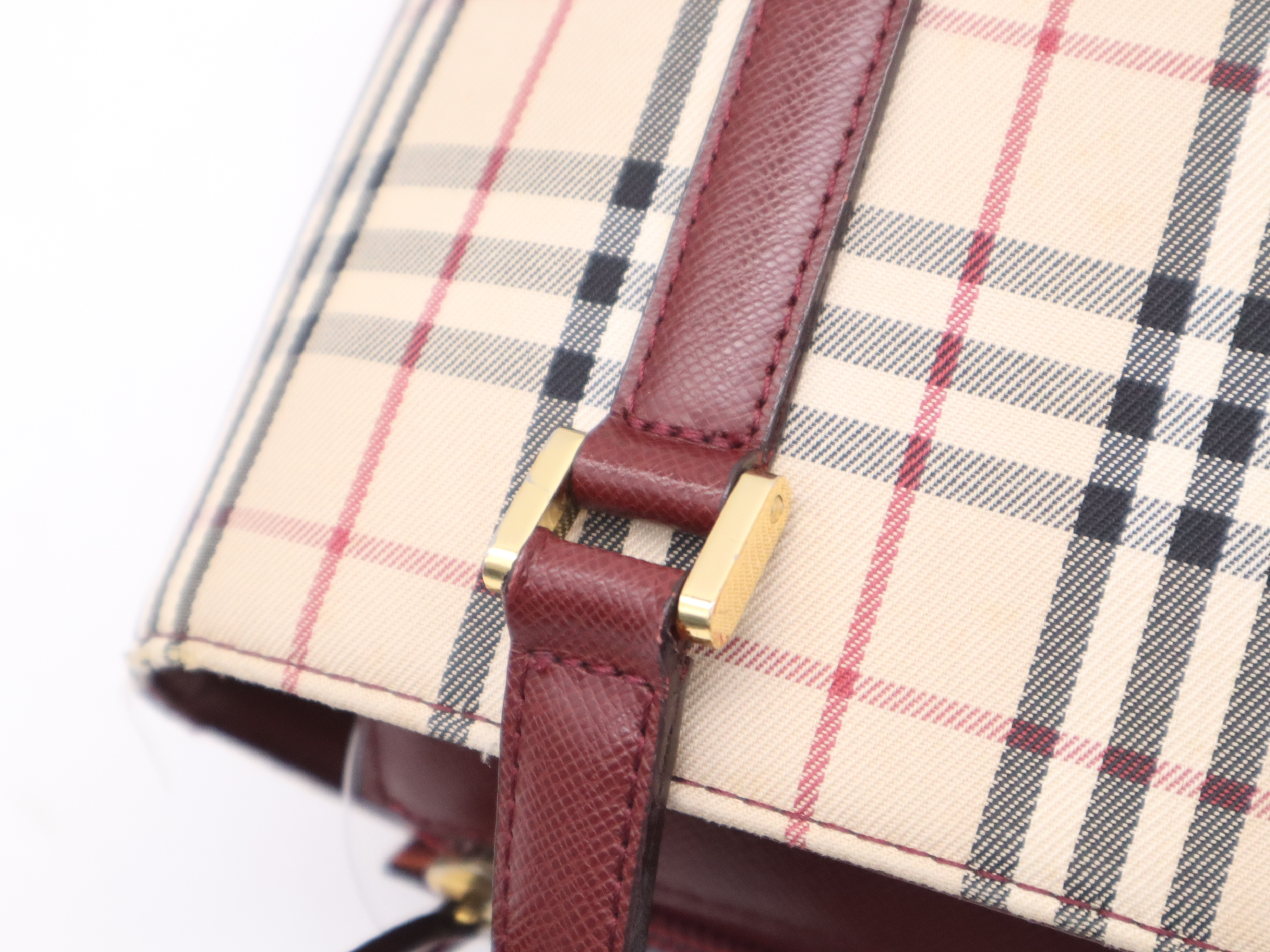 Canvas/Leather Nova Check Handbag, Beige/Bordeaux, Gold Hardware — view 8