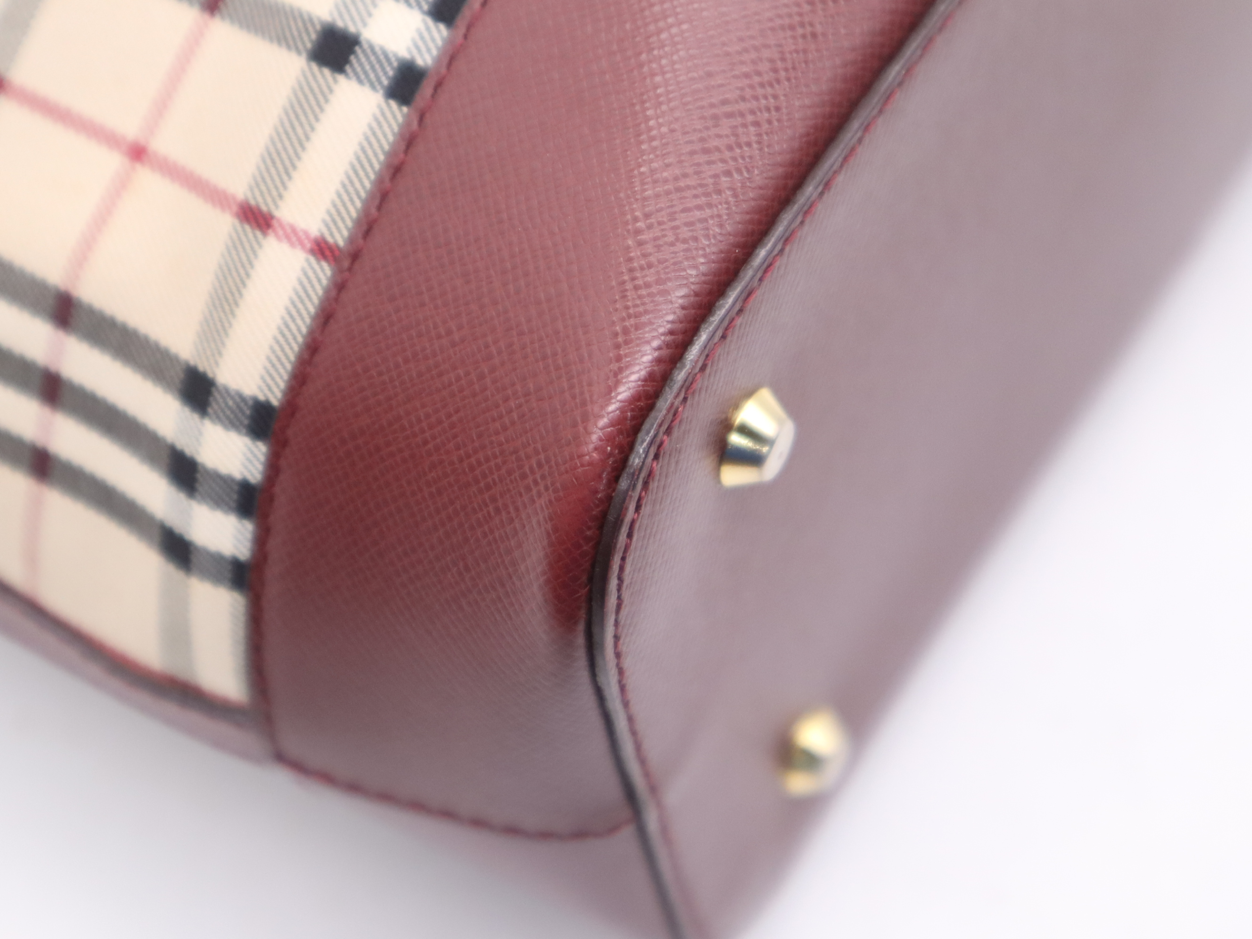 Canvas/Leather Nova Check Handbag, Beige/Bordeaux, Gold Hardware — view 10