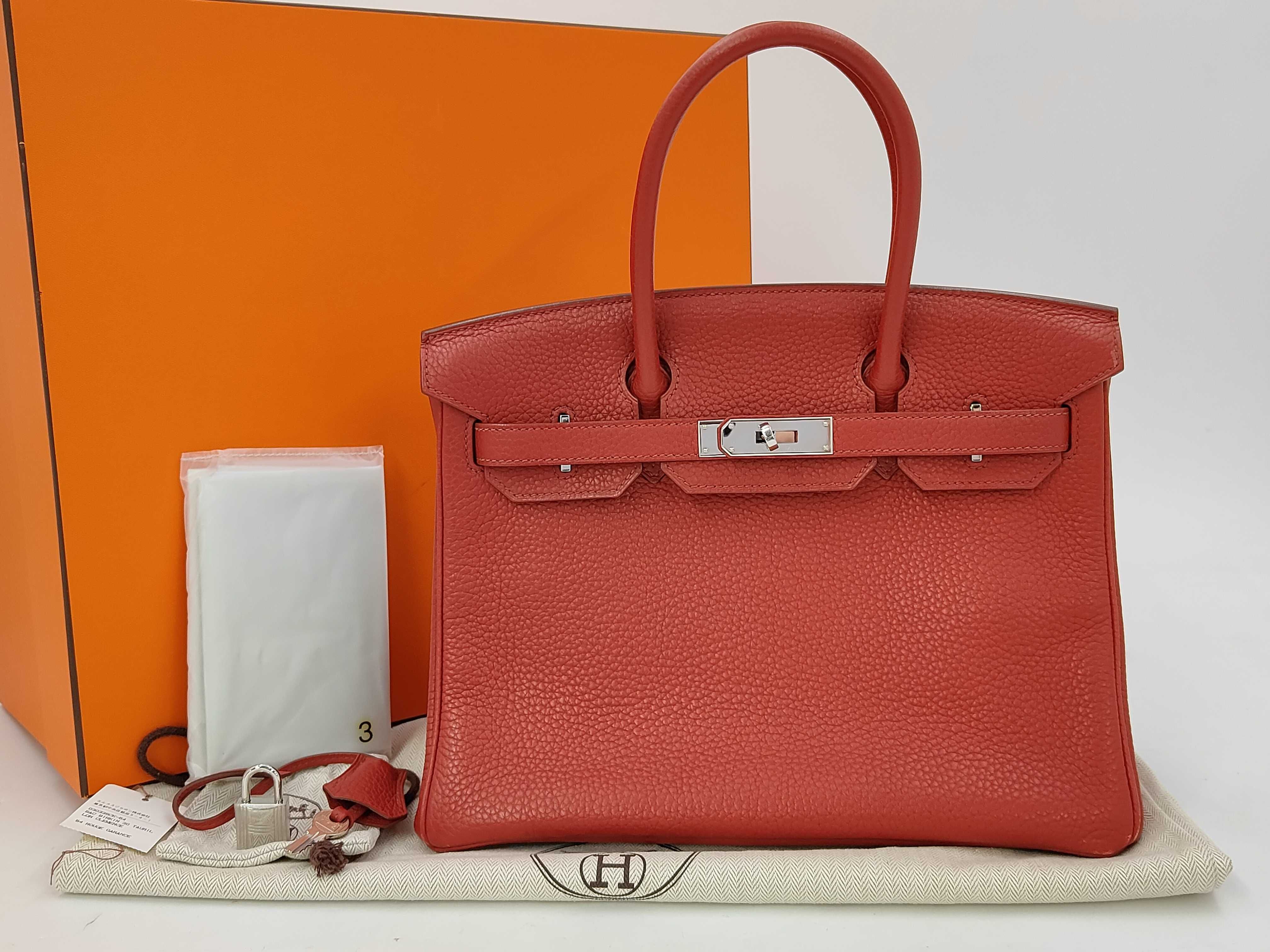 Birkin 30 R stamp Taurillon Clemence Rouge Garance Silver Hardware Handbag