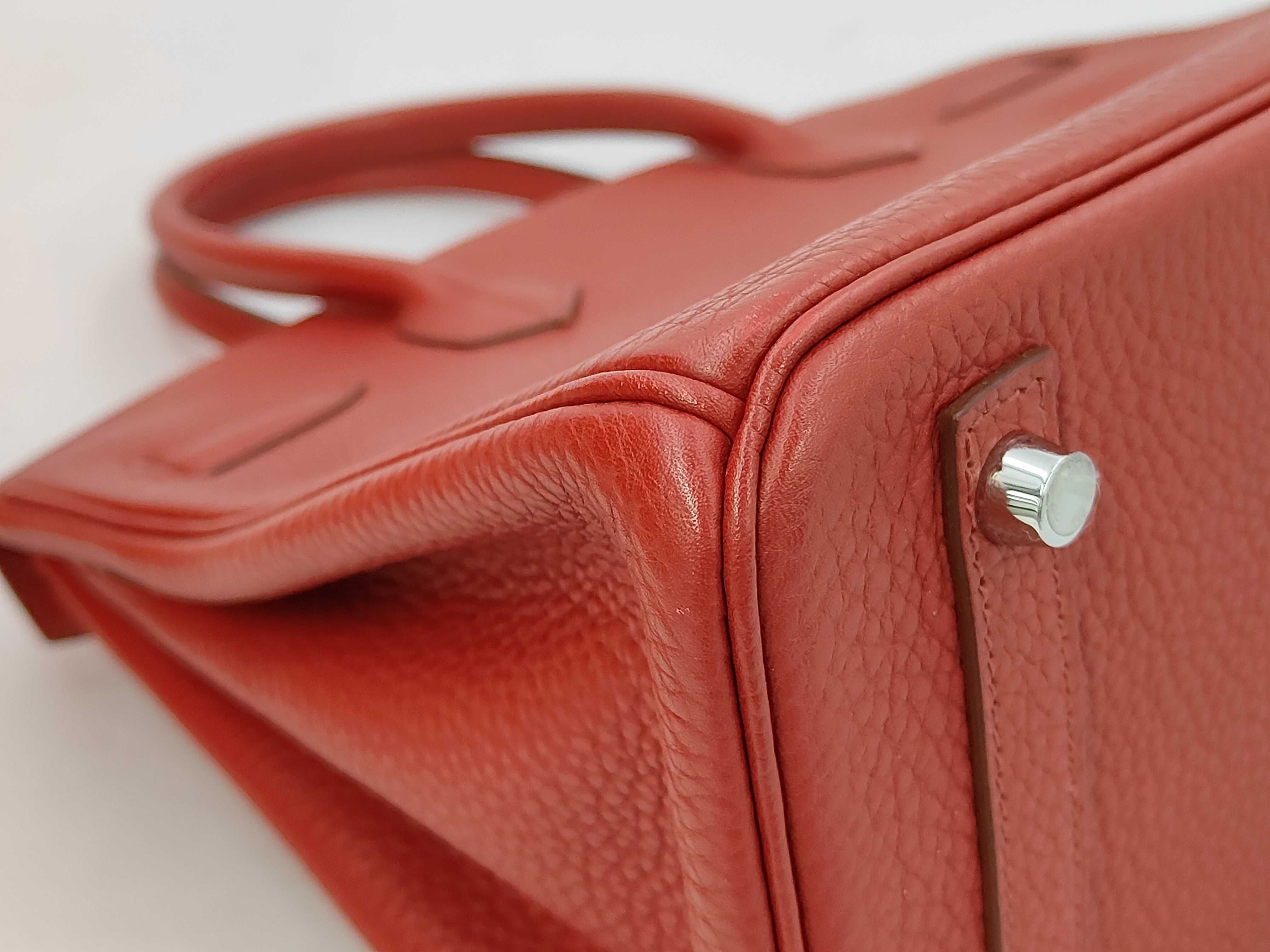 Birkin 30 R stamp Taurillon Clemence Rouge Garance Silver Hardware Handbag — view 6