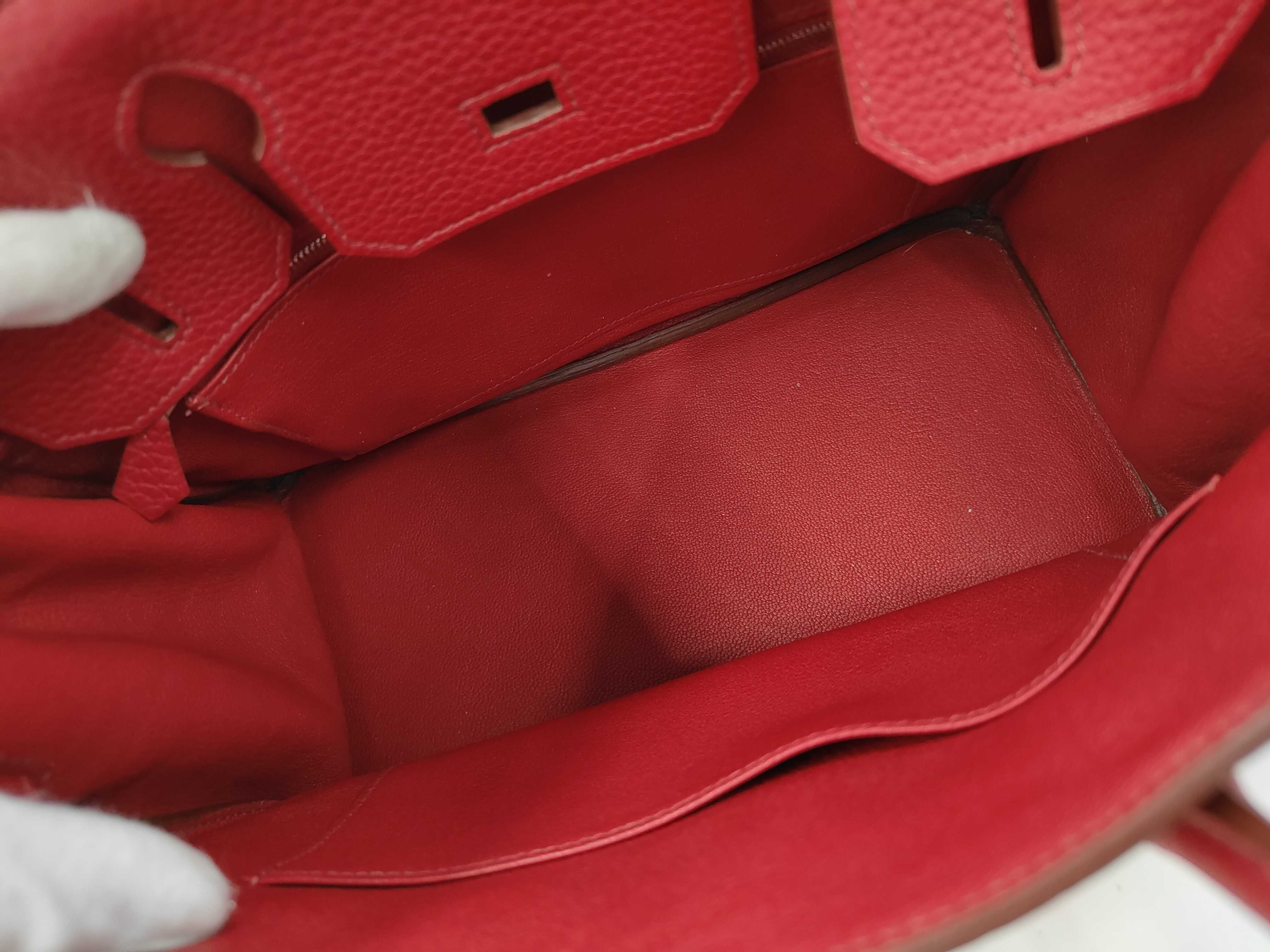 Birkin 30 R stamp Taurillon Clemence Rouge Garance Silver Hardware Handbag — view 9