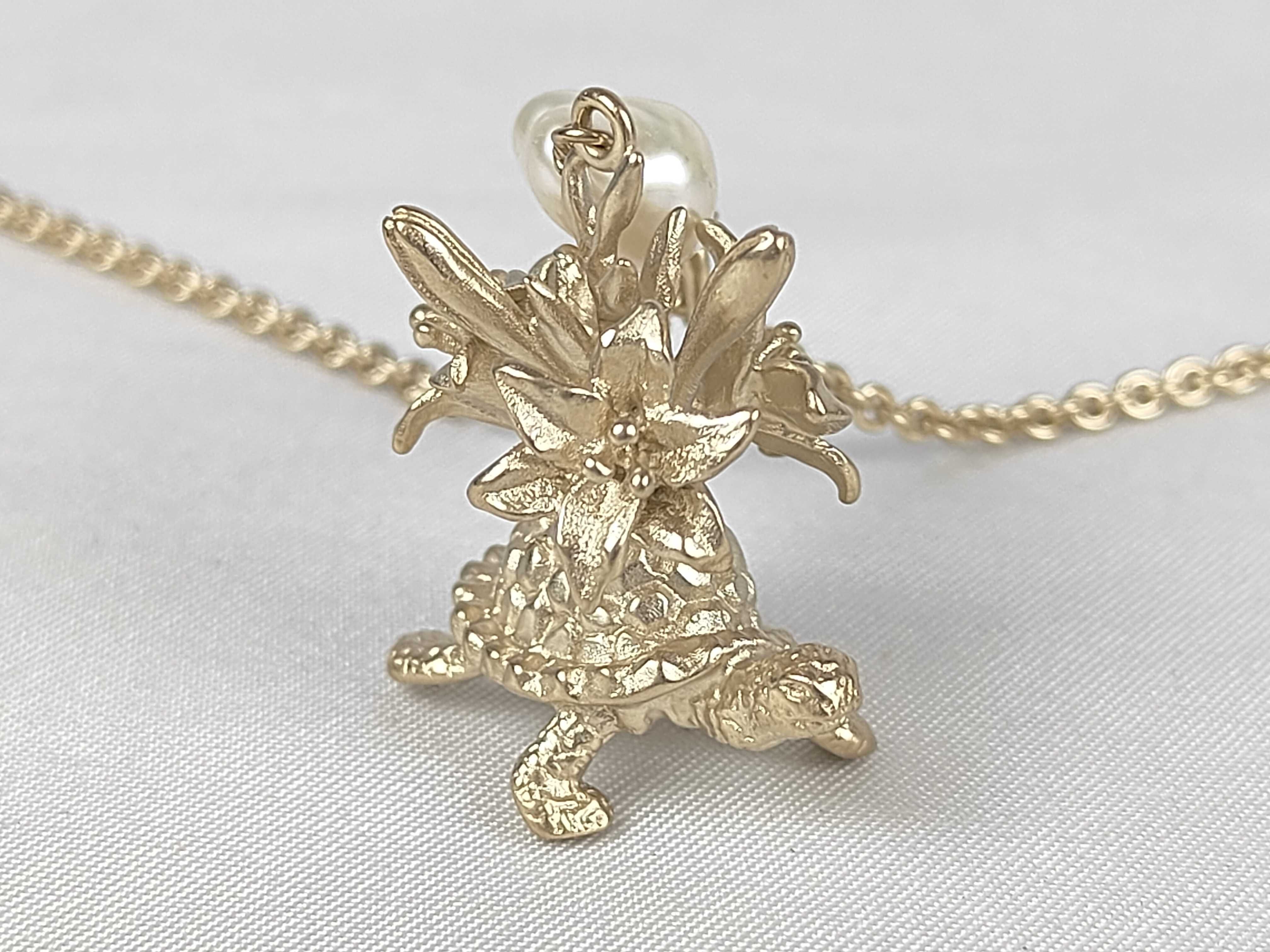Turtle Flower Motif Pearl Necklace — view 2