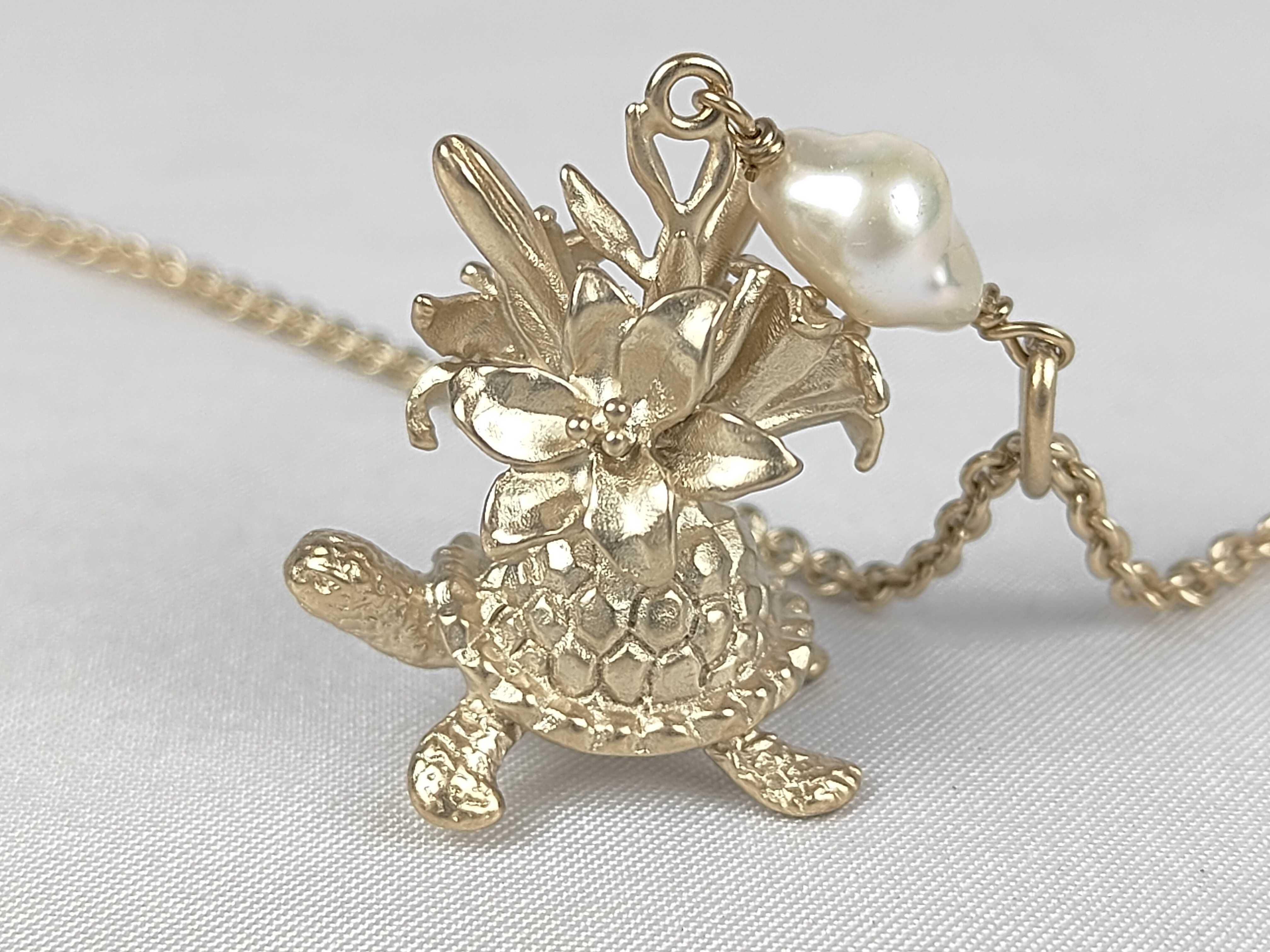 Turtle Flower Motif Pearl Necklace — view 3