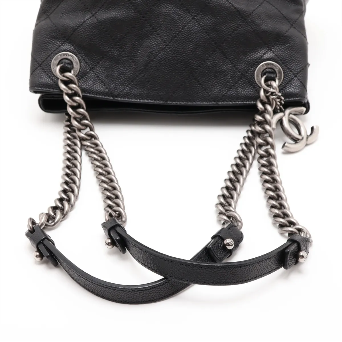 Matelassé Caviar Skin Chain Shoulder Bag, Black with Gunmetal Hardware, 16022700, Serial Number 16 — view 5