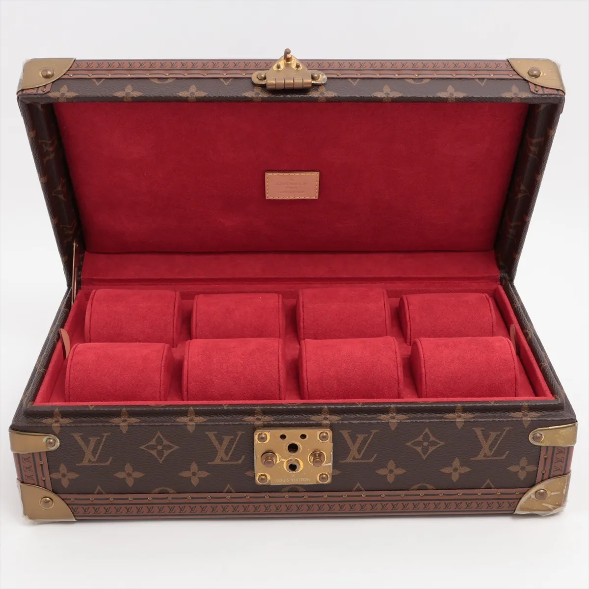 M20039 Coffret 8 Montres VR1210 Watch Case, PVC x Fabric, Brown x Red. Shows signs of wear, — view 3