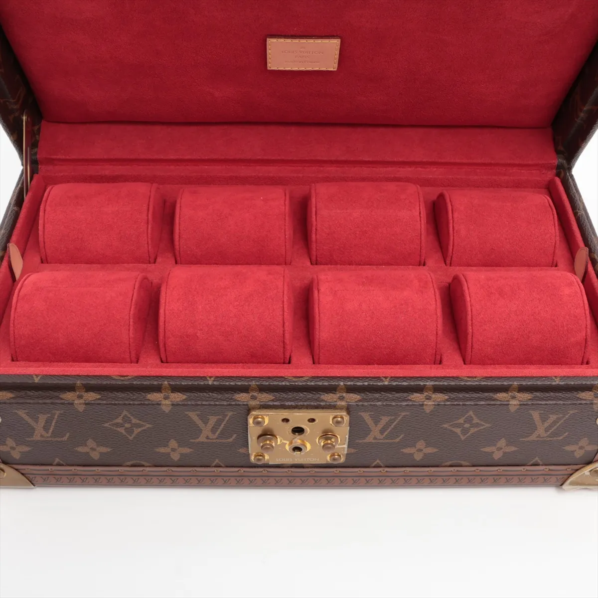 M20039 Coffret 8 Montres VR1210 Watch Case, PVC x Fabric, Brown x Red. Shows signs of wear, — view 4