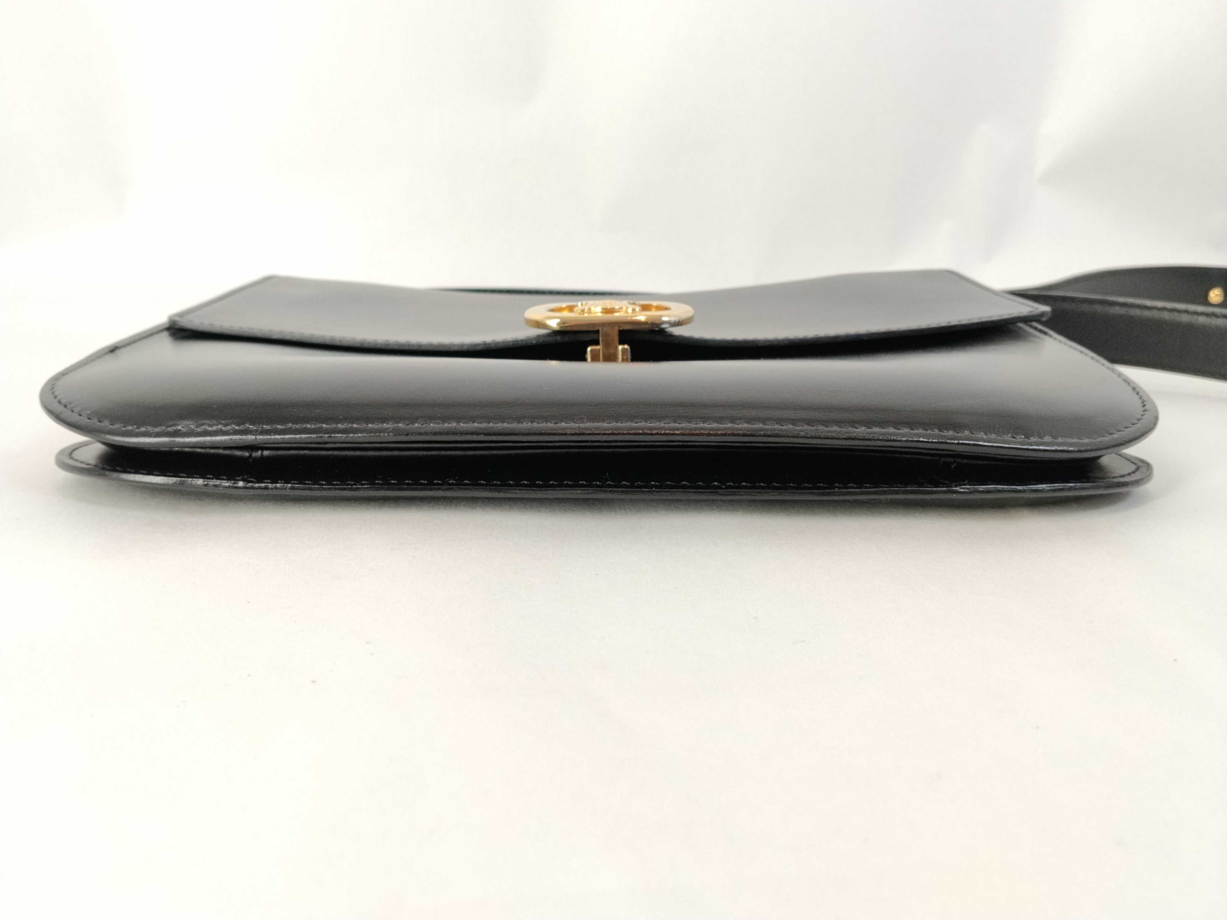 Triomphe Leather Shoulder Bag, Black — view 7