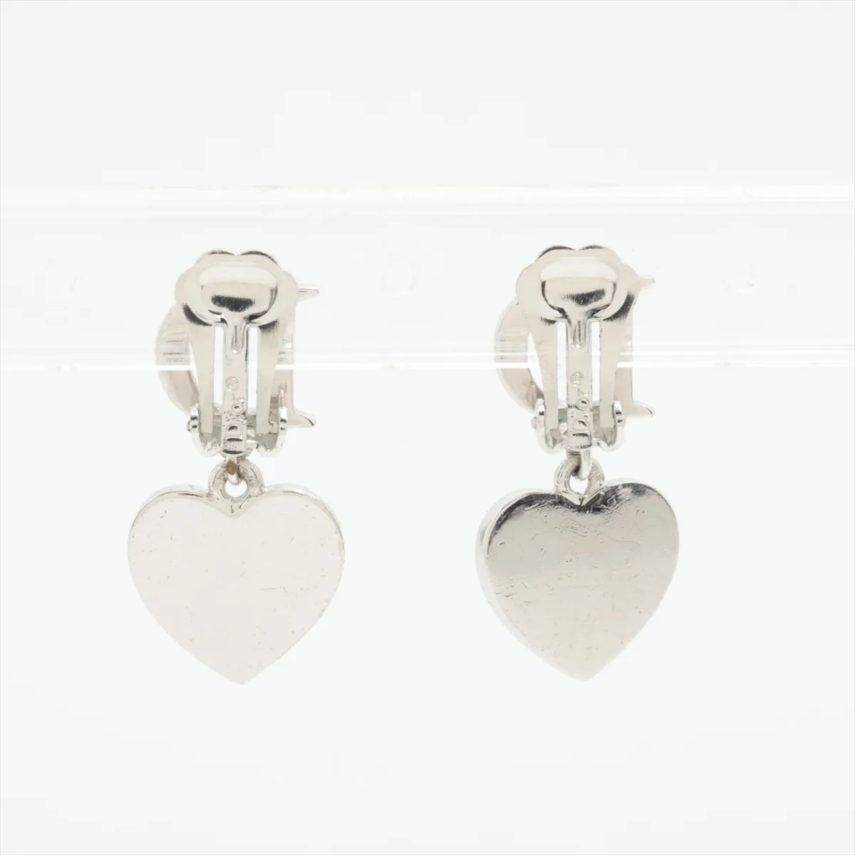 D-logo earrings (for both ears), metal and rhinestone, silver. Shows signs of wear, — view 2