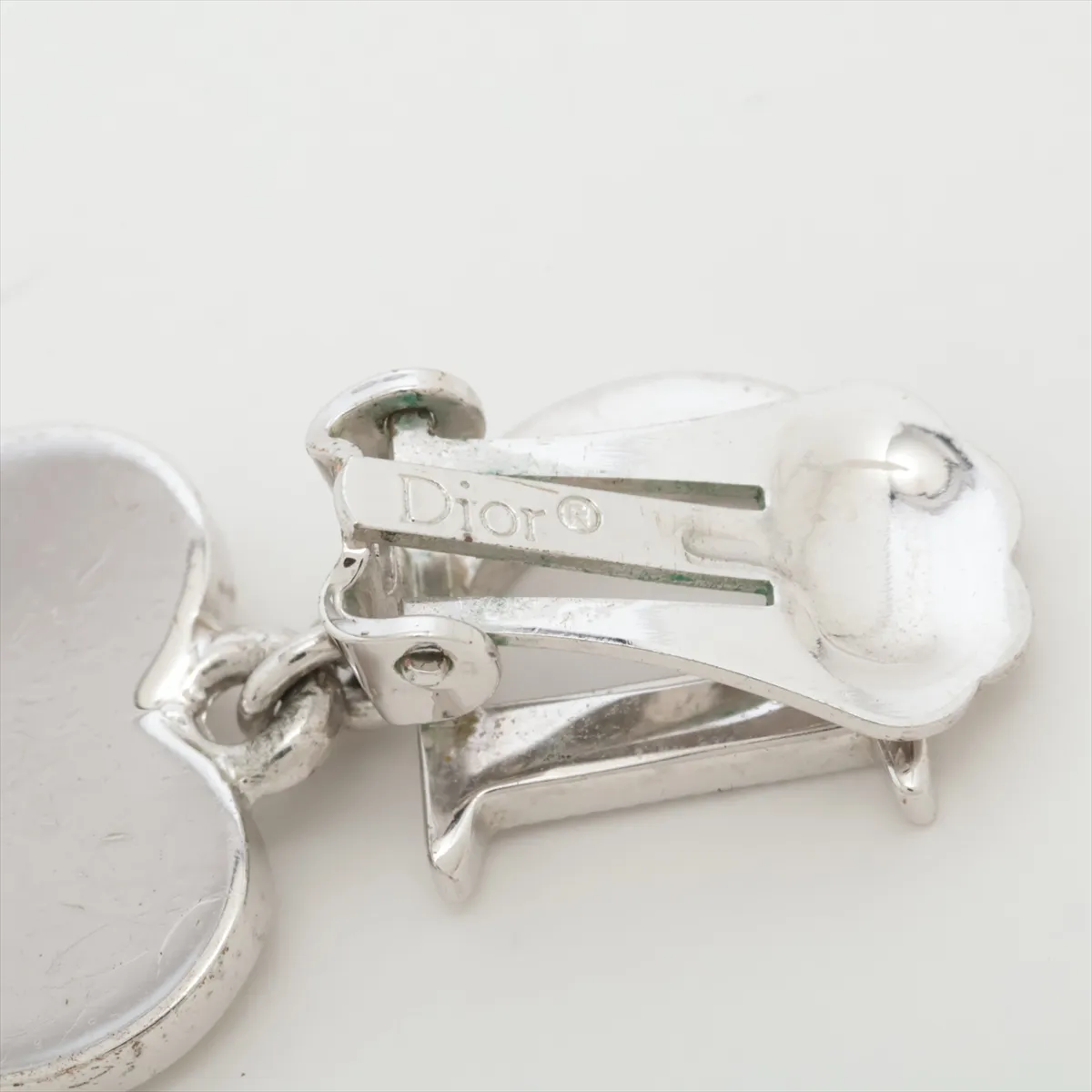 D-logo earrings (for both ears), metal and rhinestone, silver. Shows signs of wear, — view 5