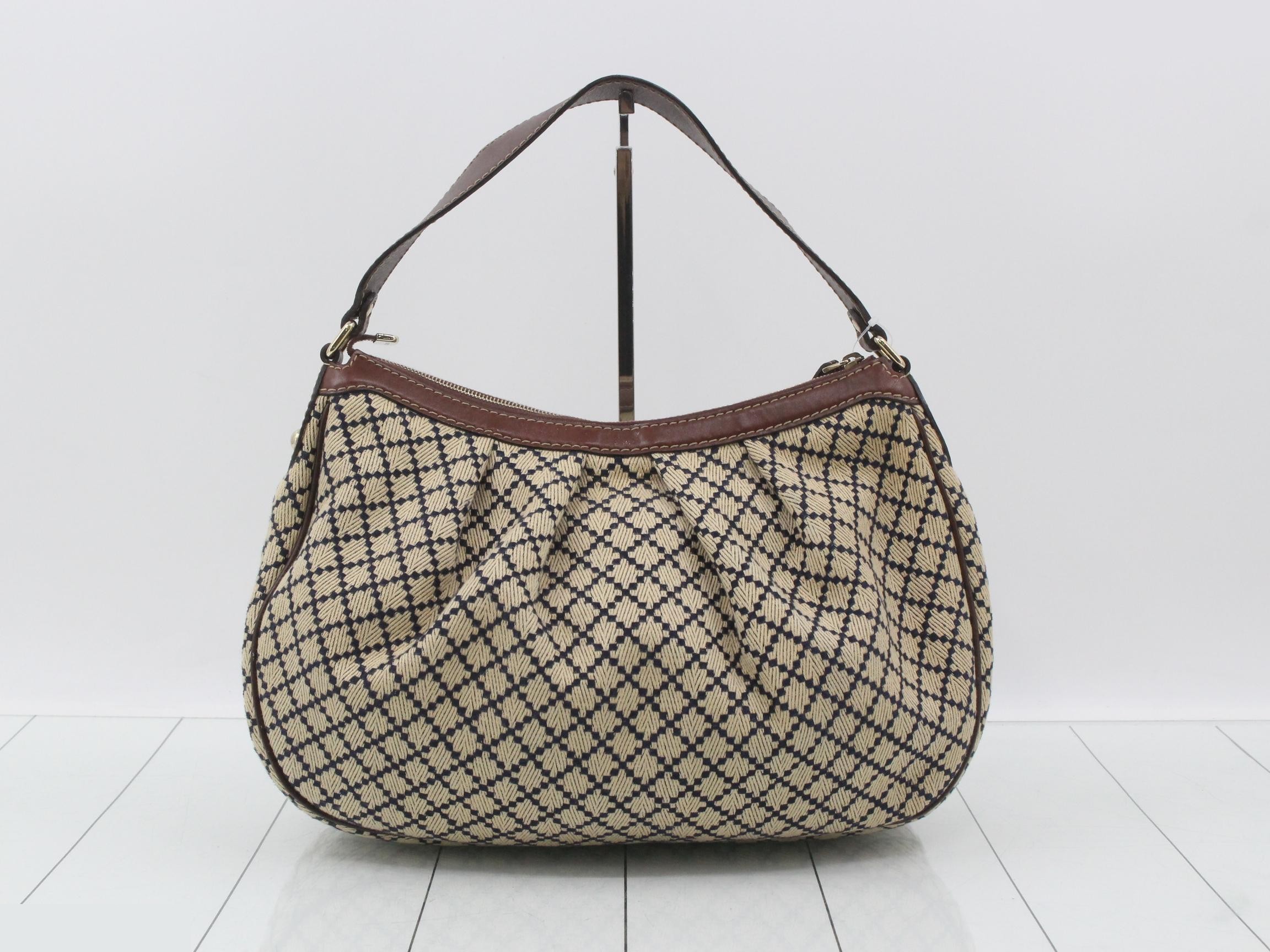 Diamante Sukey Hobo Bag, Navy x Brown, with booklet, W39cm — view 2
