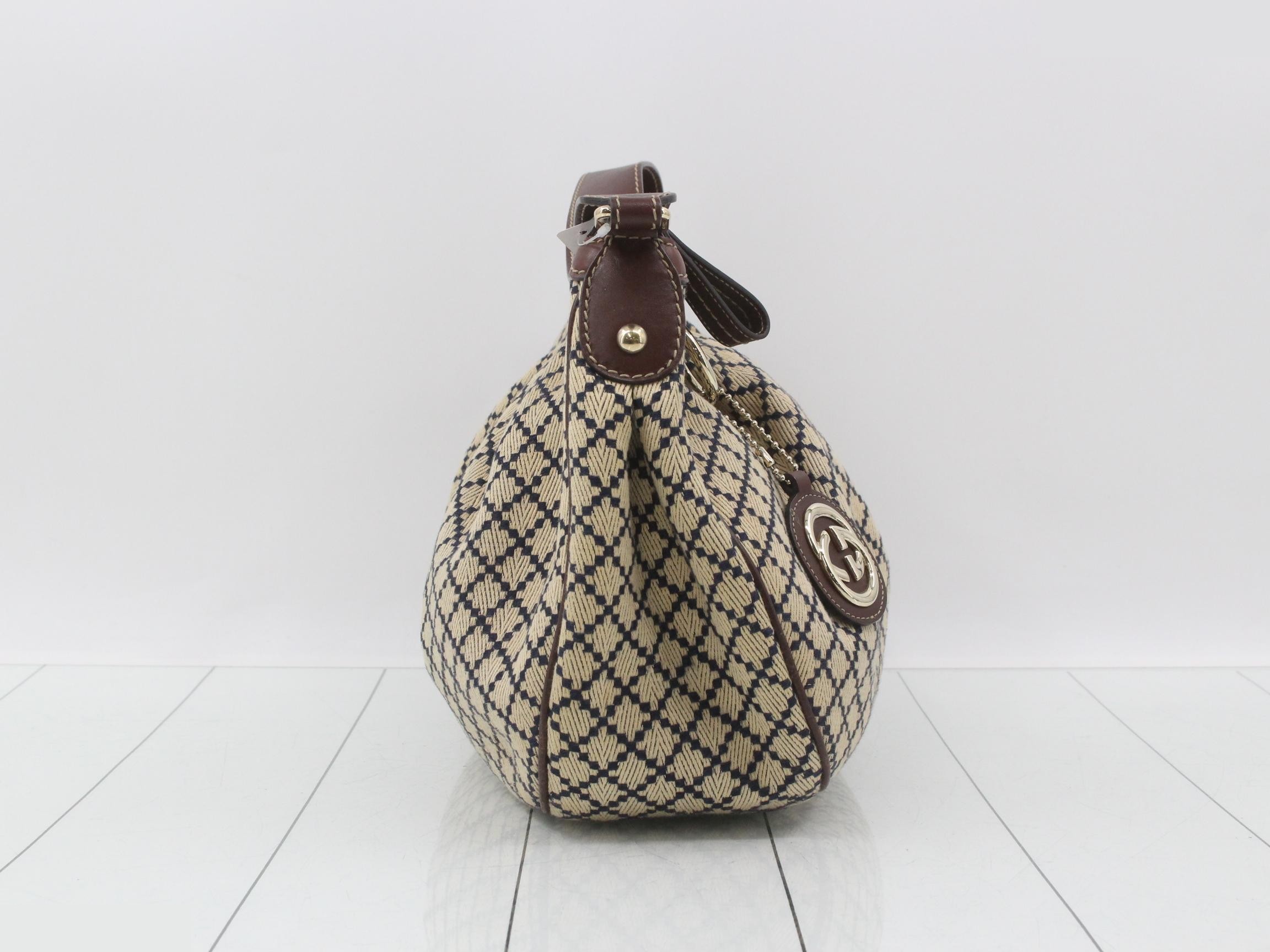 Diamante Sukey Hobo Bag, Navy x Brown, with booklet, W39cm — view 4