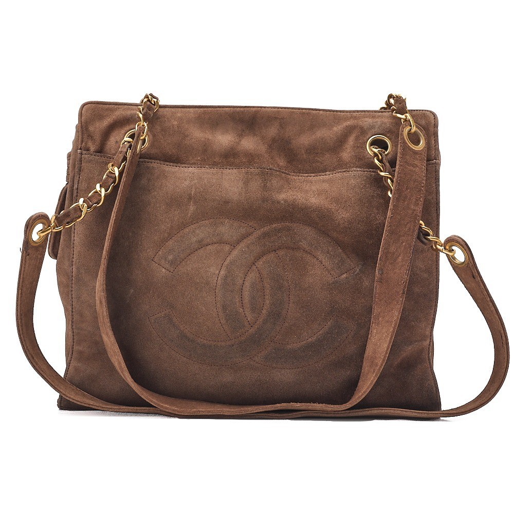 Coco Mark suede chain shoulder bag, brown, gold hardware, model number 3.