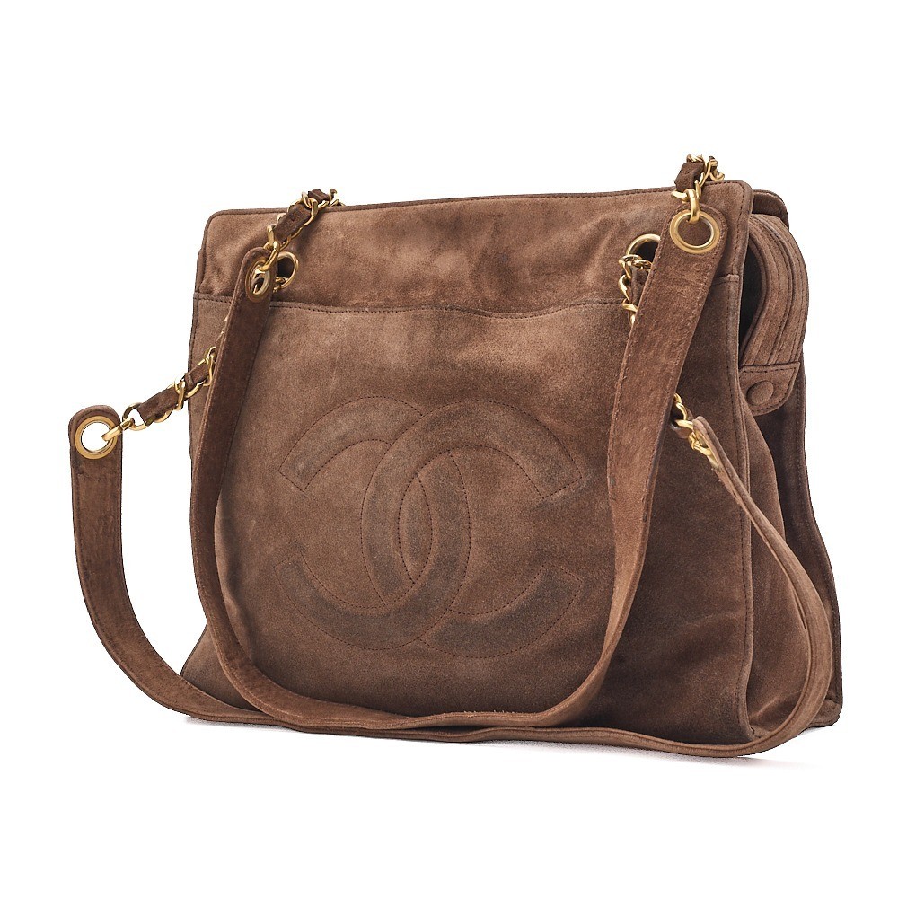 Coco Mark suede chain shoulder bag, brown, gold hardware, model number 3. — view 4
