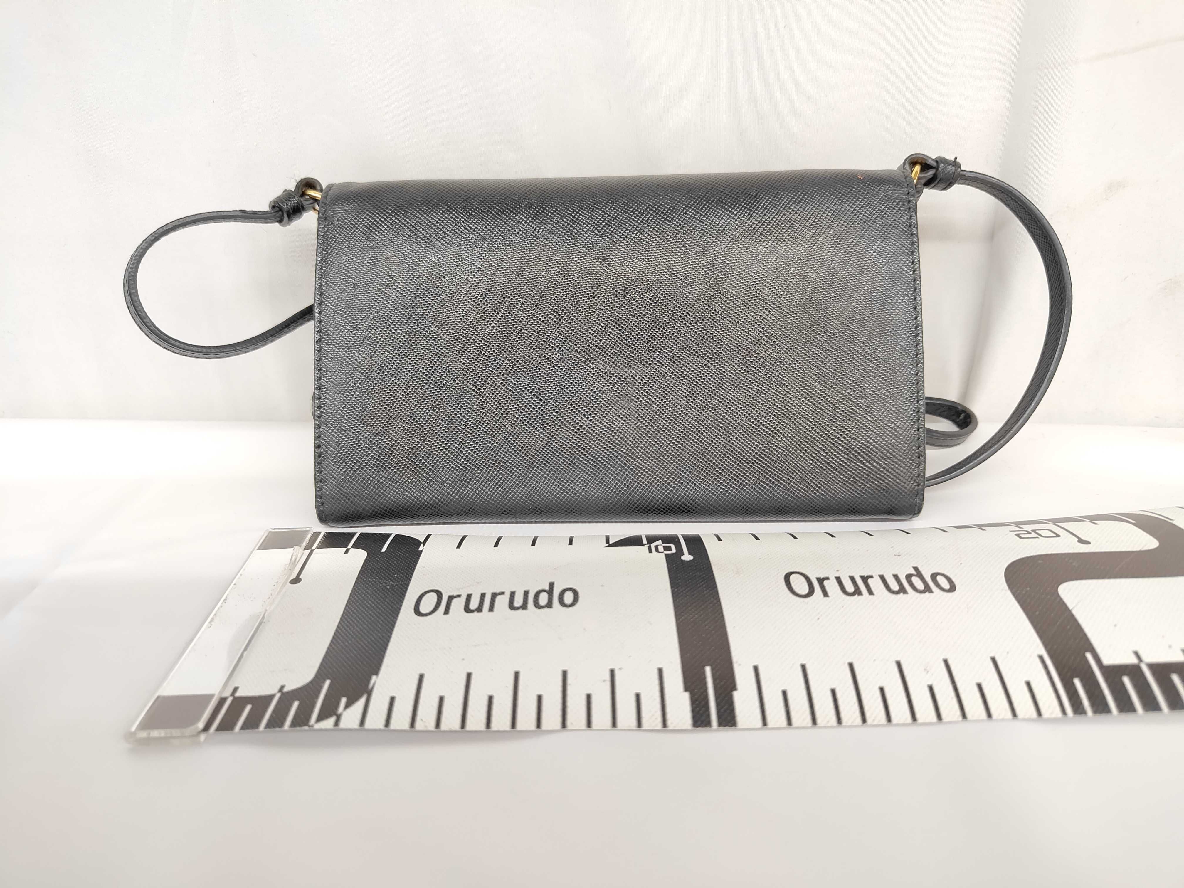 Saffiano Ribbon Chain Wallet Black Shoulder Bag — view 2