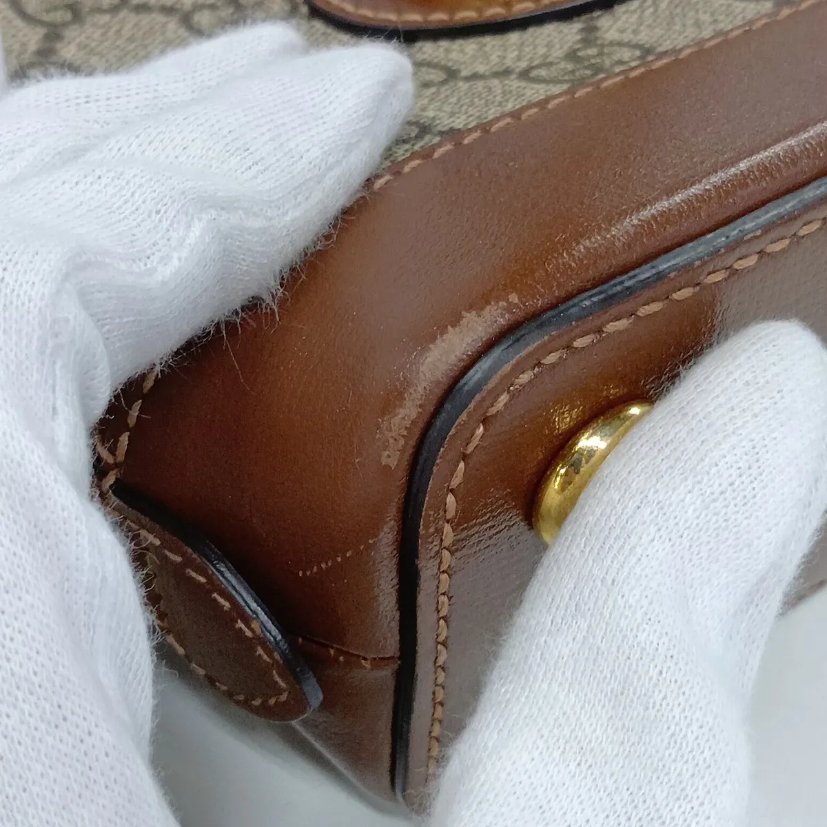 GG Supreme Horsebit 1955 PVC x Leather 2-Way Handbag Brown 640716 — view 14