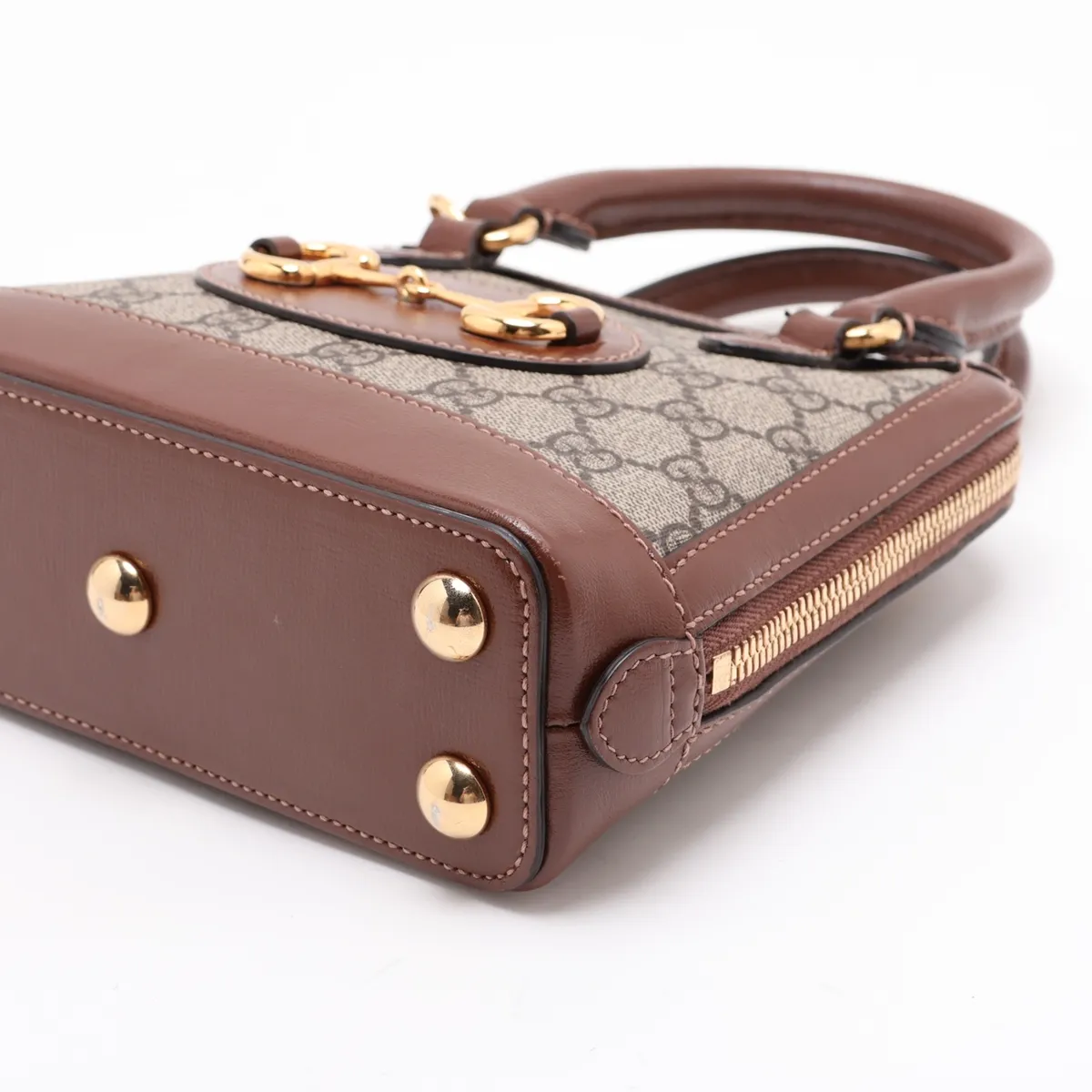 GG Supreme Horsebit 1955 PVC x Leather 2-Way Handbag Brown 640716 — view 3