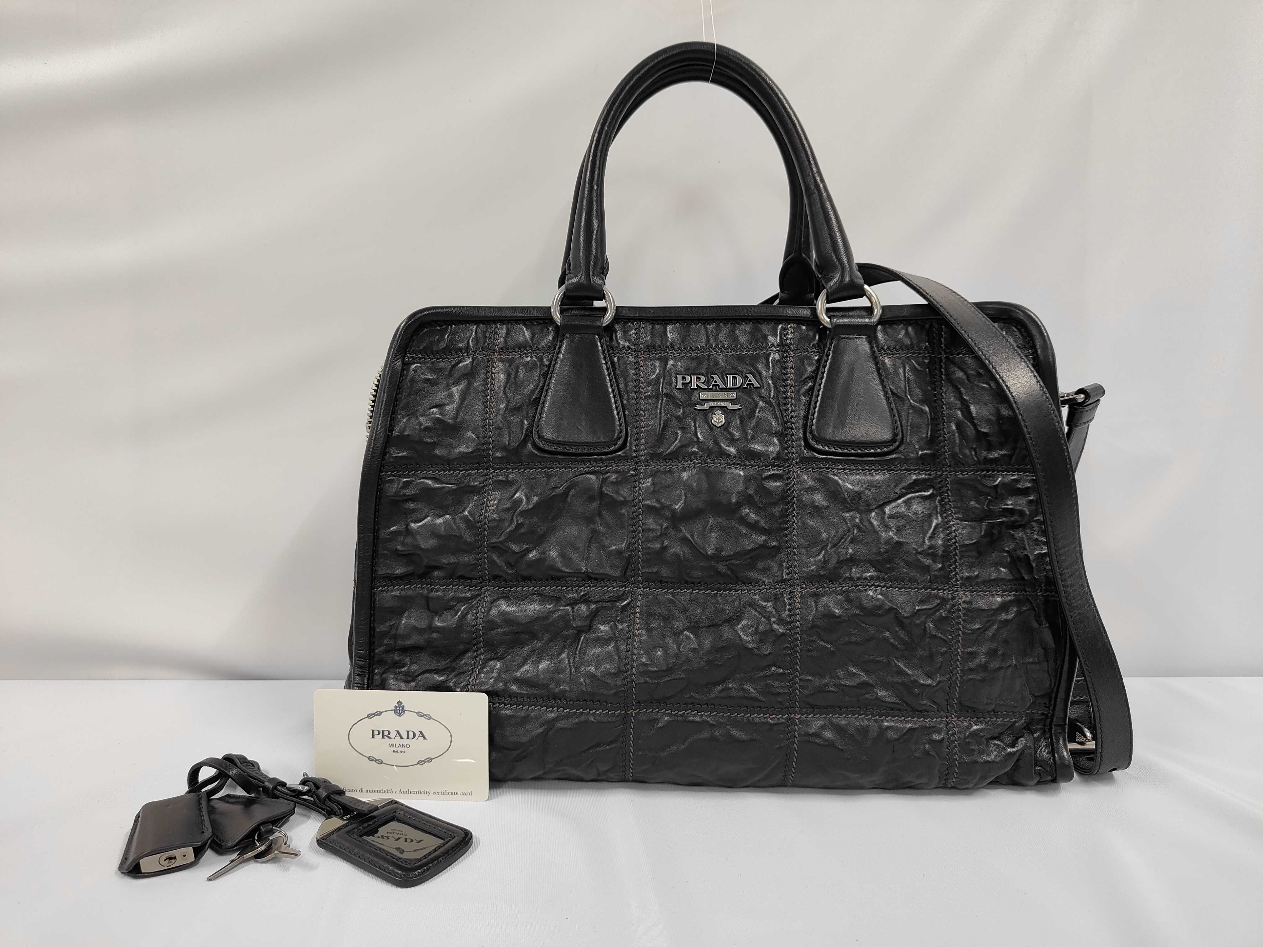 Leather Stitch 2-Way Handbag Black