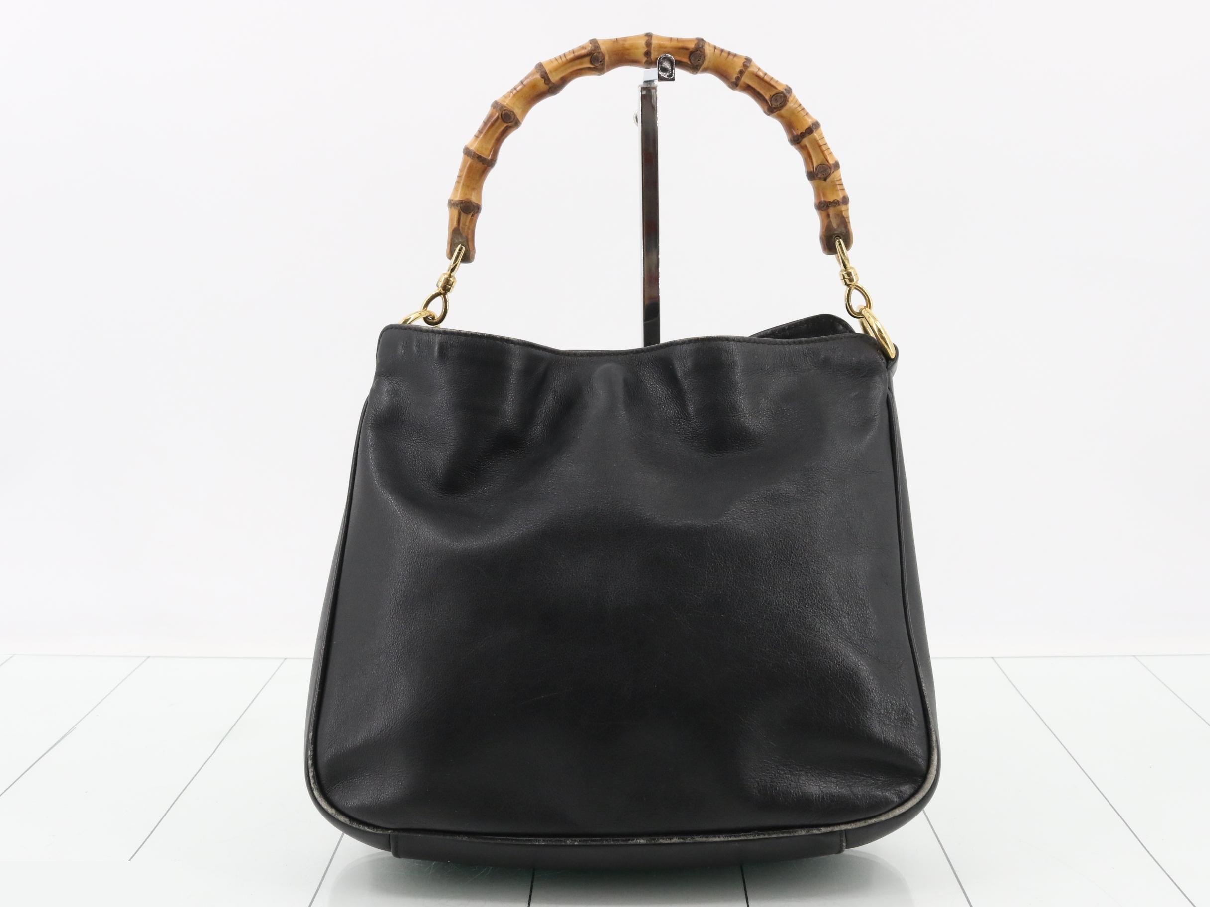 Bamboo Leather 2-Way One-Shoulder Bag, Black