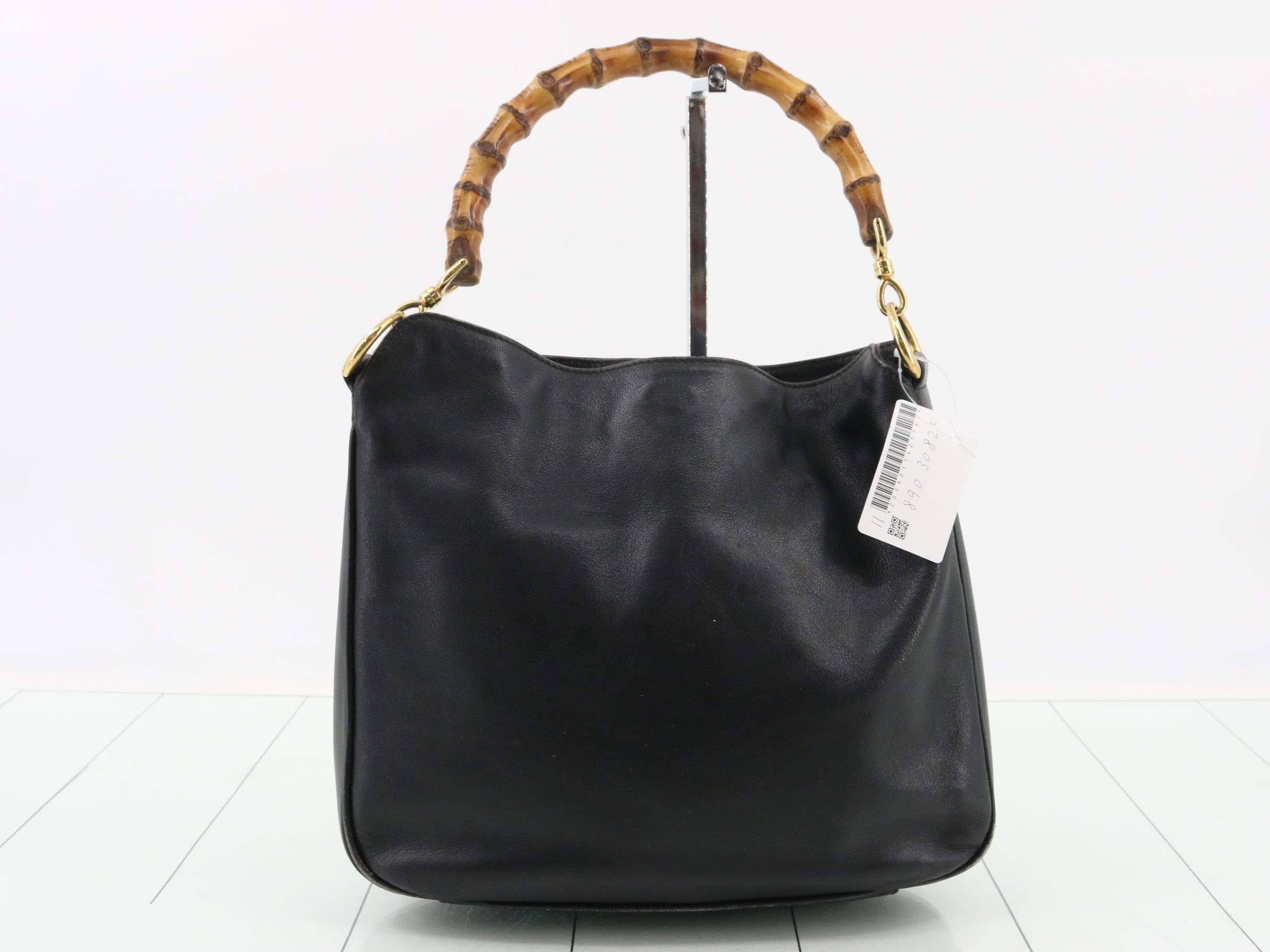 Bamboo Leather 2-Way One-Shoulder Bag, Black — view 2