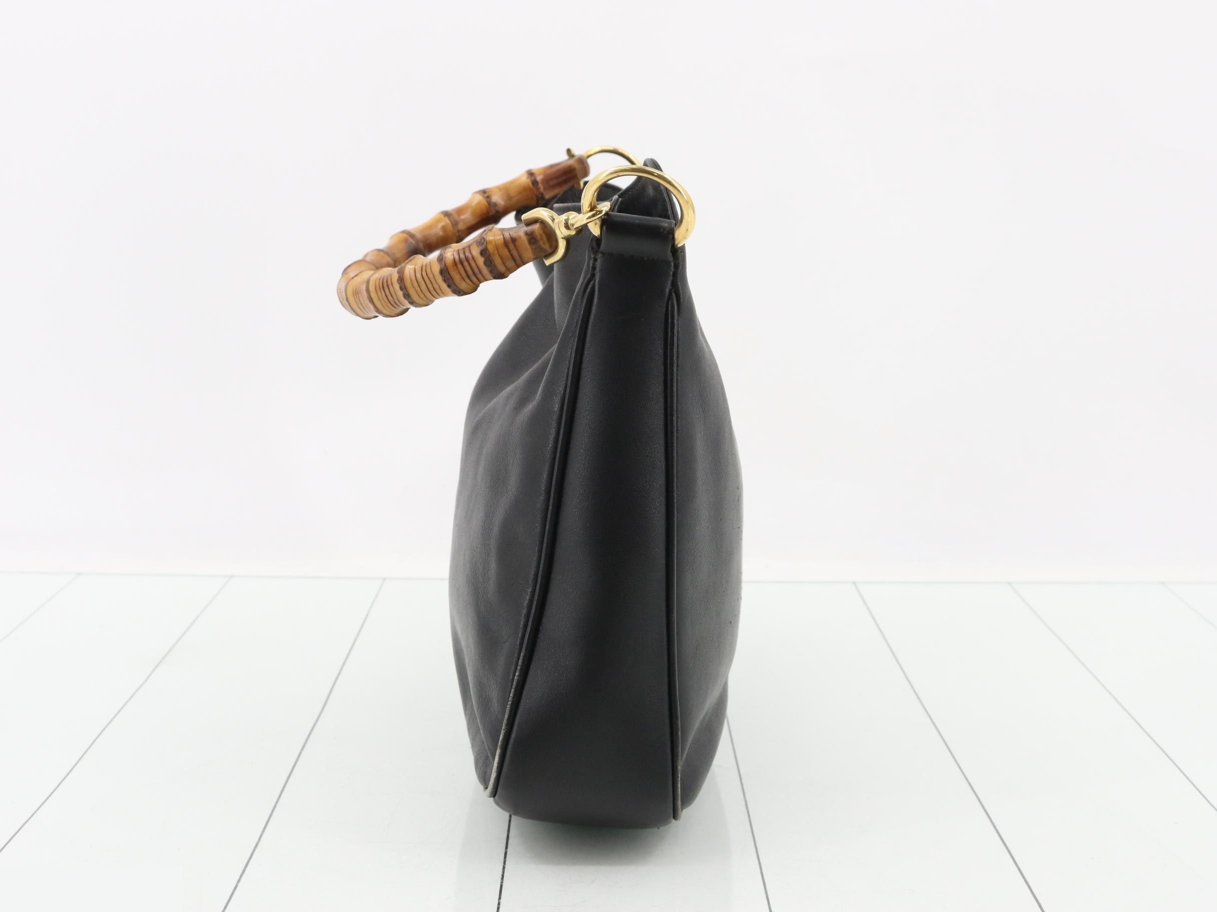 Bamboo Leather 2-Way One-Shoulder Bag, Black — view 3