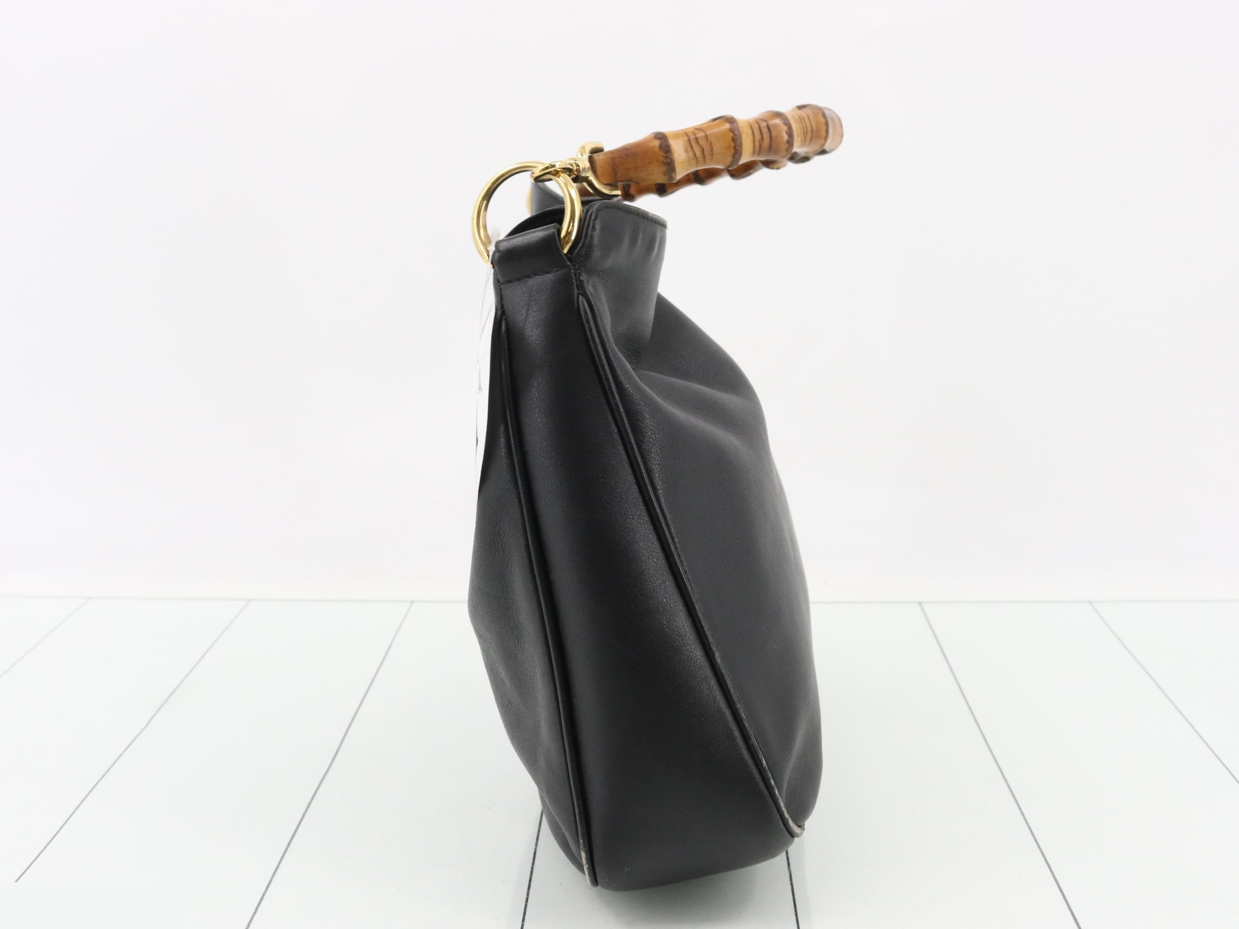 Bamboo Leather 2-Way One-Shoulder Bag, Black — view 4