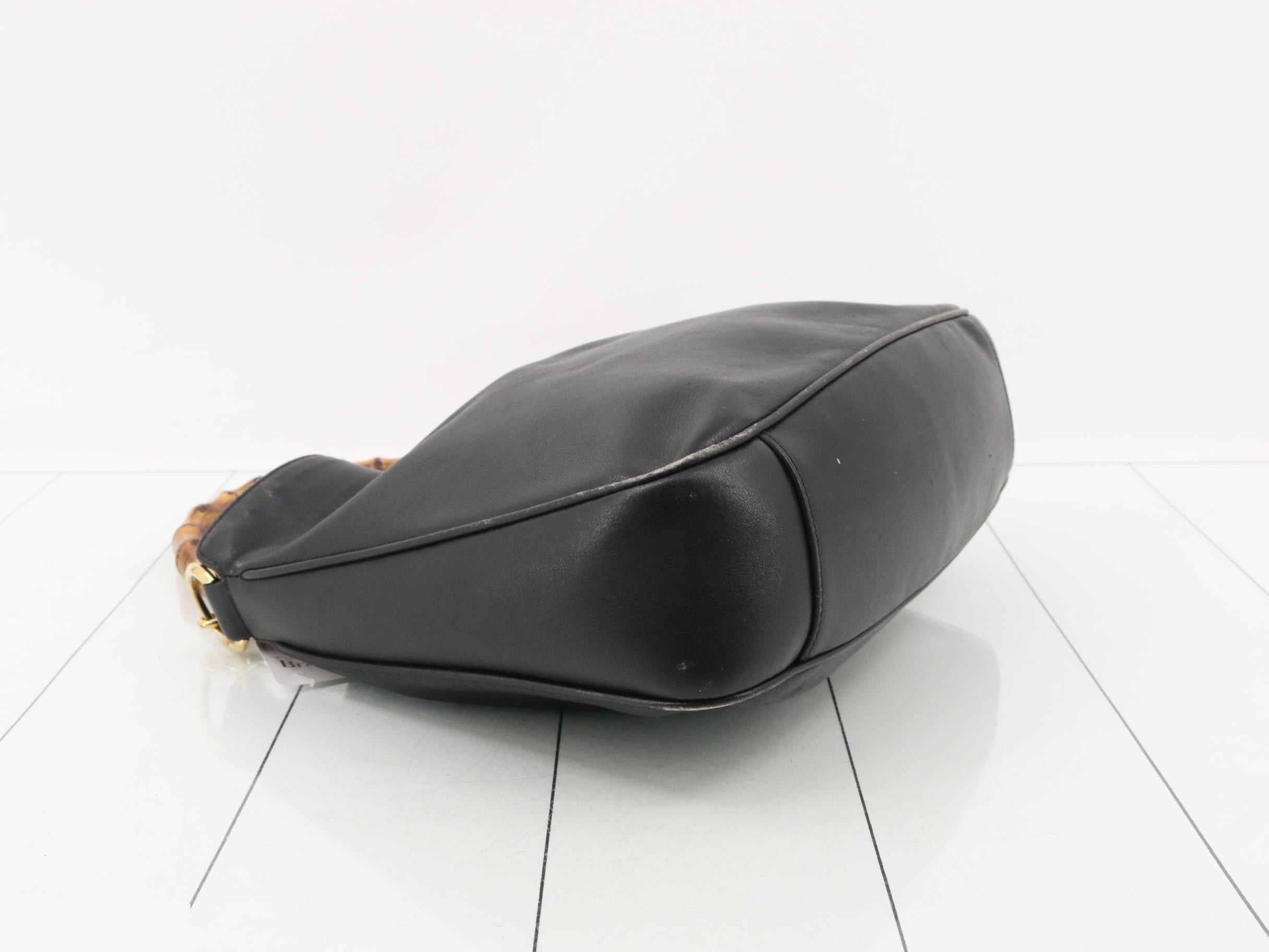 Bamboo Leather 2-Way One-Shoulder Bag, Black — view 5