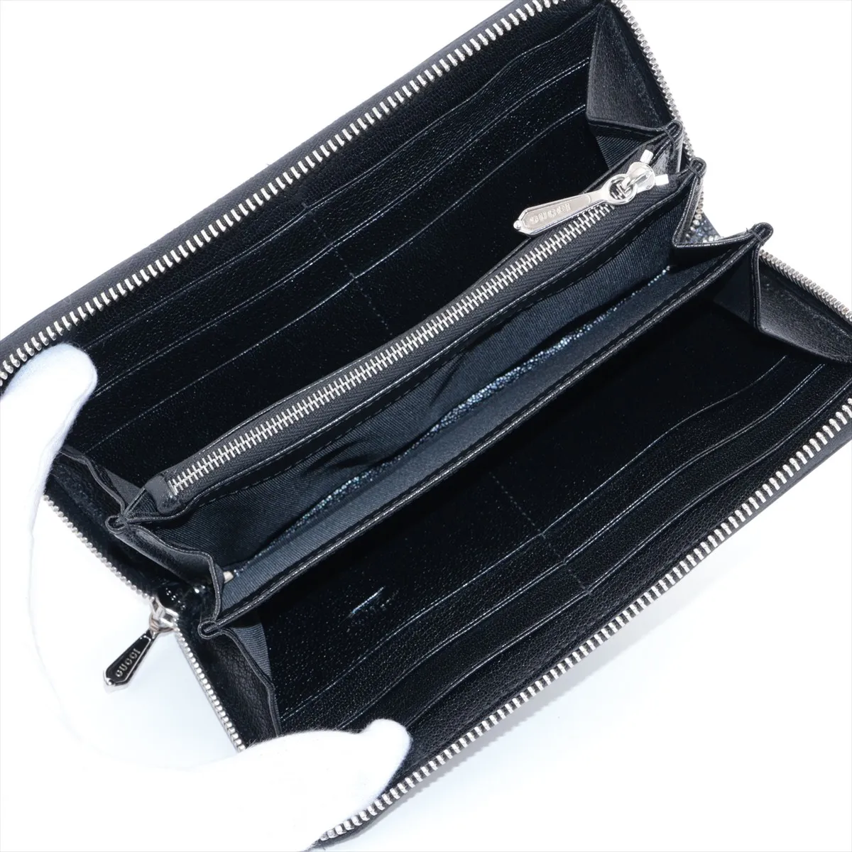867318 PVC x Leather Round Zip Wallet, Black — view 3