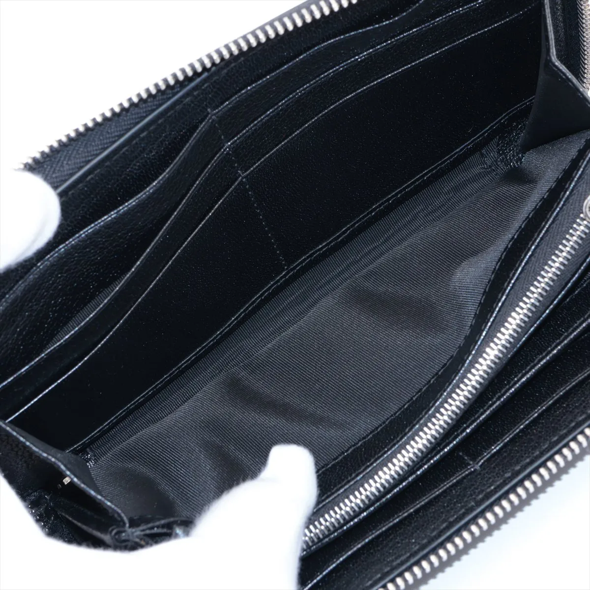 867318 PVC x Leather Round Zip Wallet, Black — view 4
