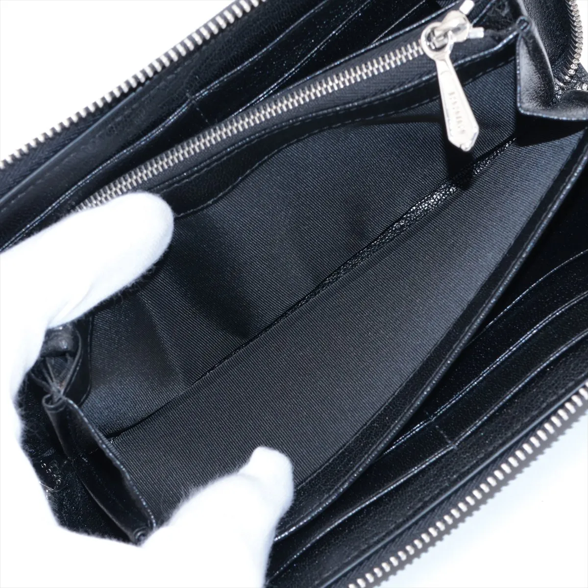 867318 PVC x Leather Round Zip Wallet, Black — view 5