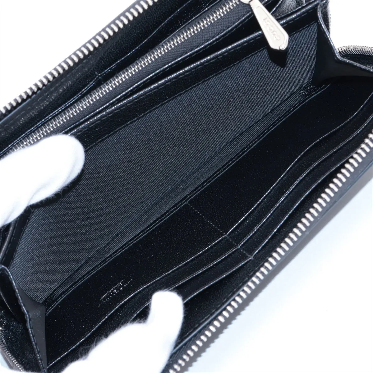 867318 PVC x Leather Round Zip Wallet, Black — view 6