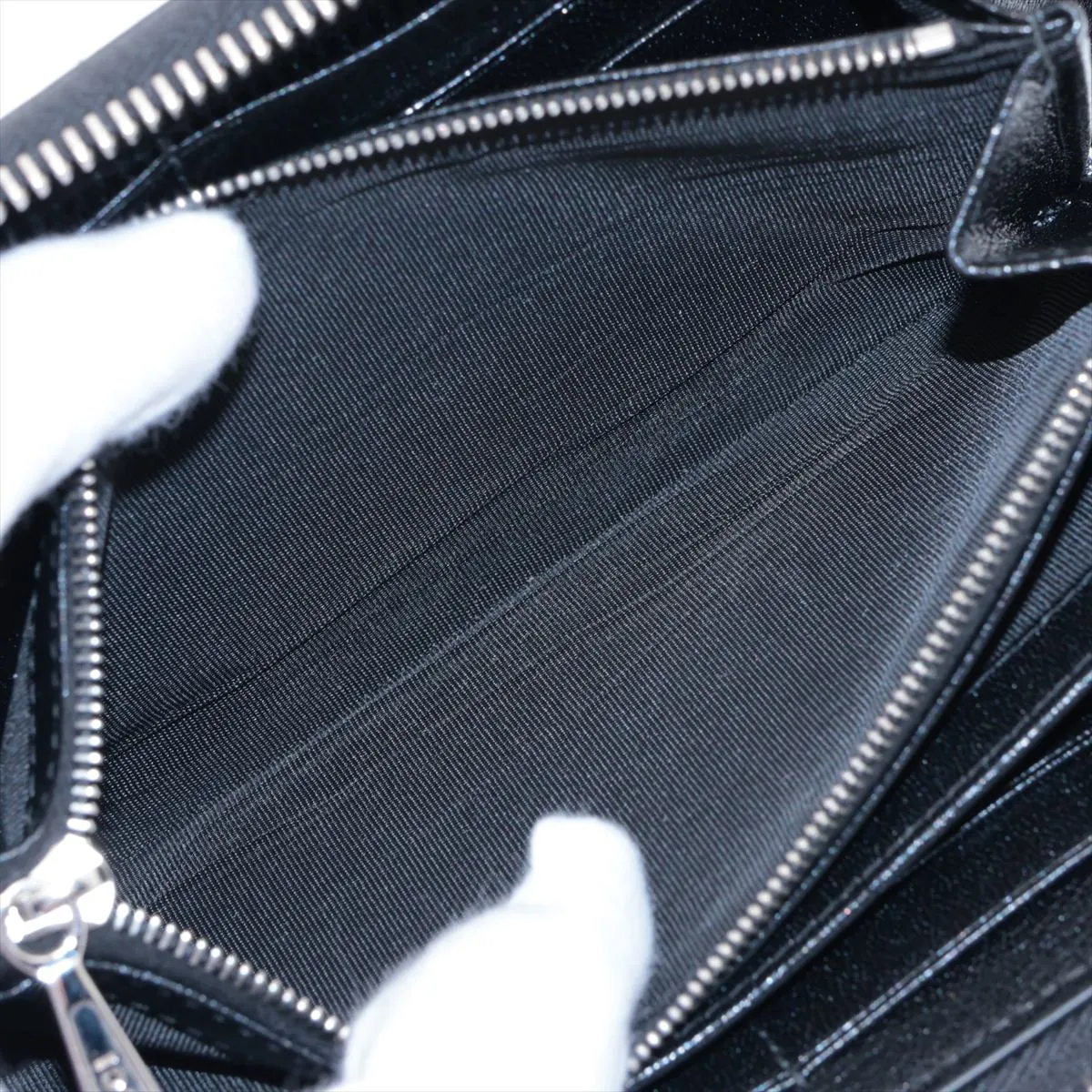 867318 PVC x Leather Round Zip Wallet, Black — view 7